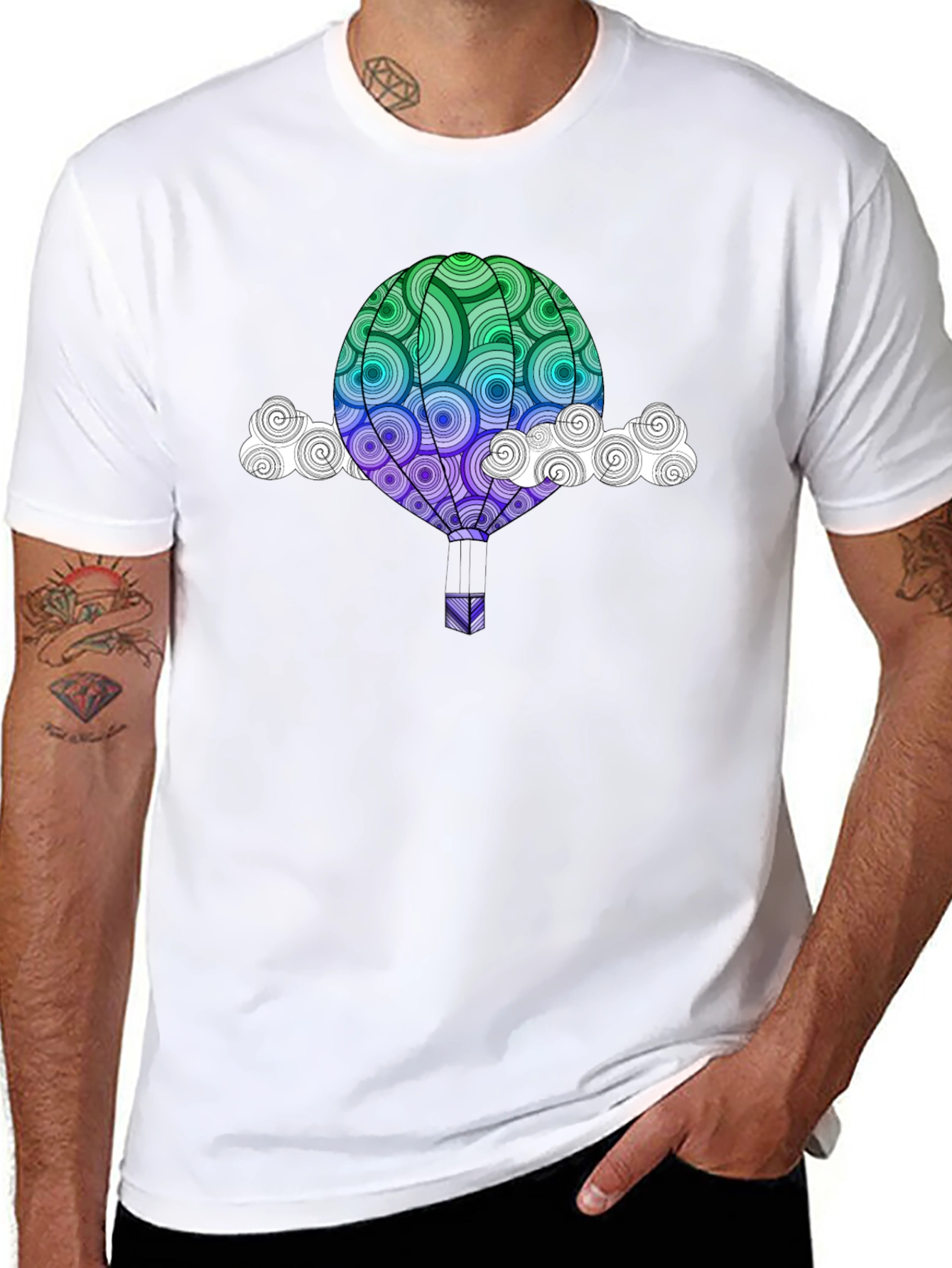 Hot Air Balloon Graphic Tee - Mens Black T-Shirt