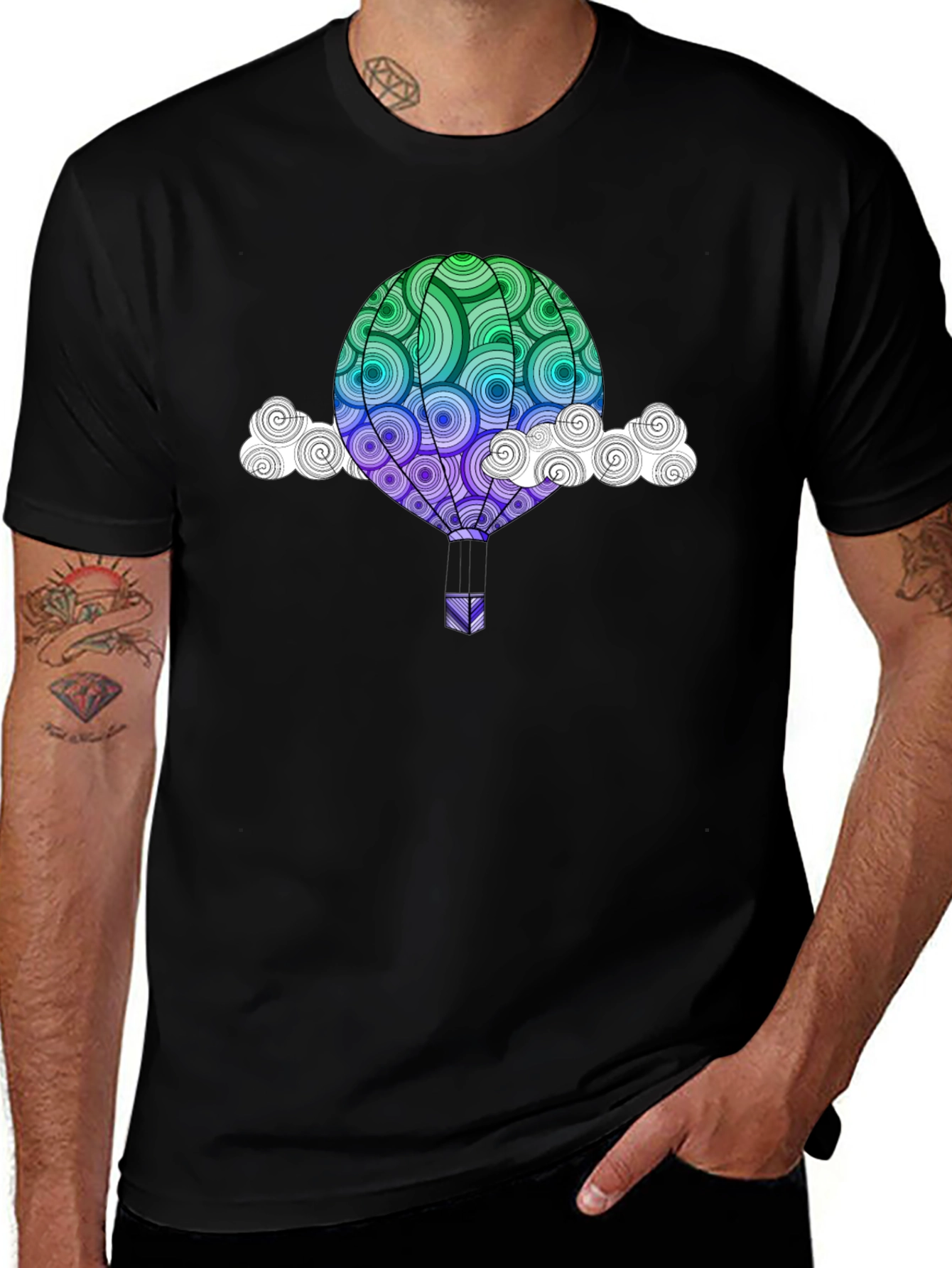 Hot Air Balloon Graphic Tee - Mens Black T-Shirt