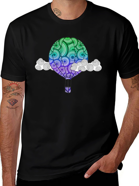 Hot Air Balloon Graphic Tee - Mens Black T-Shirt
