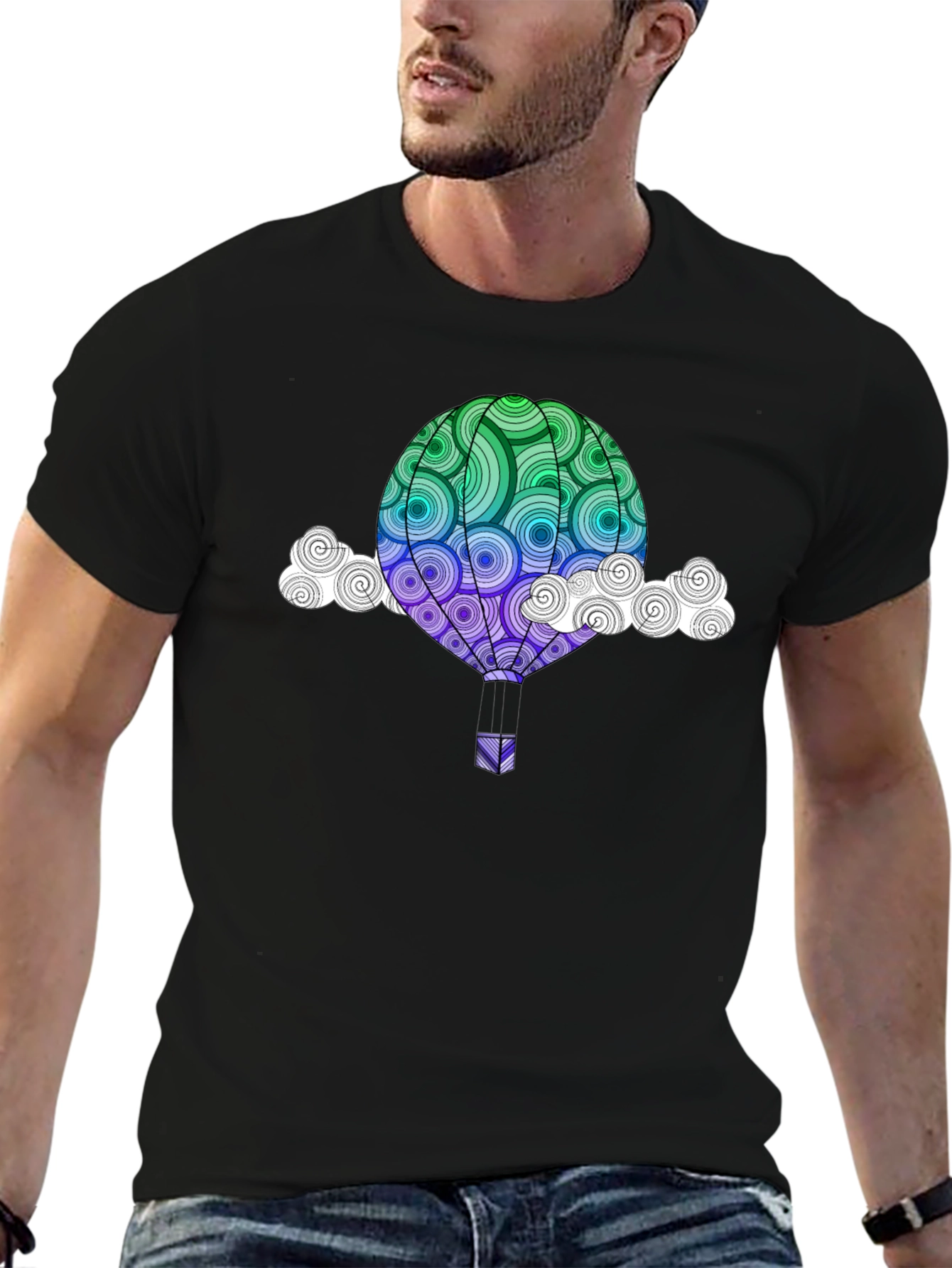 Hot Air Balloon Graphic Tee - Mens Black T-Shirt