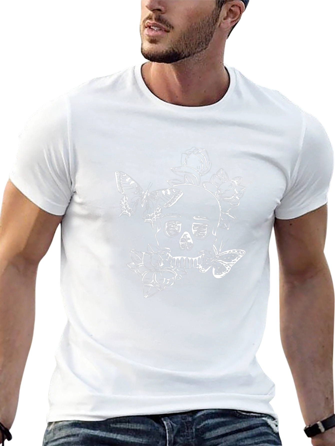 Skull & Butterflies Graphic Black T-Shirt