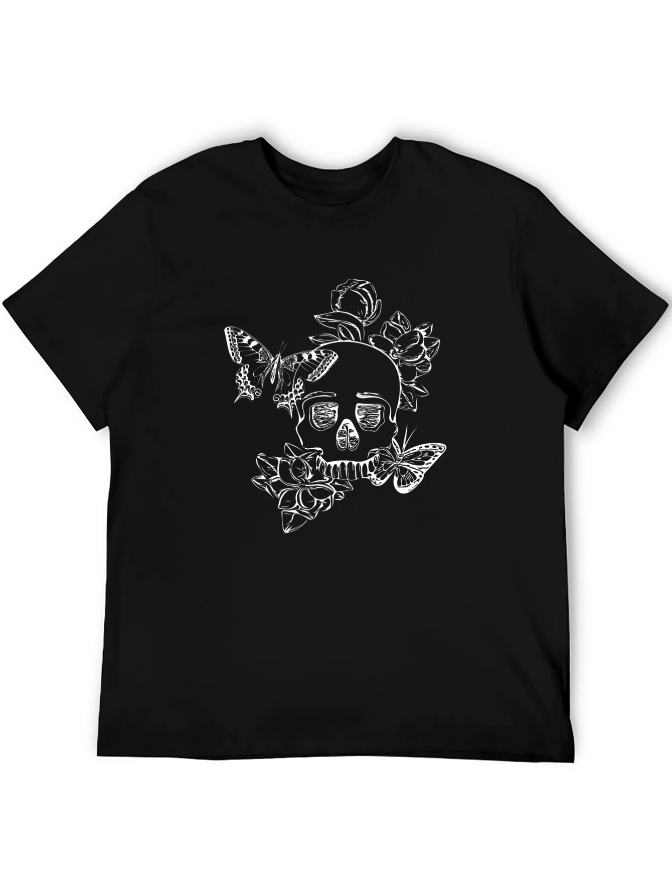 Skull & Butterflies Graphic Black T-Shirt