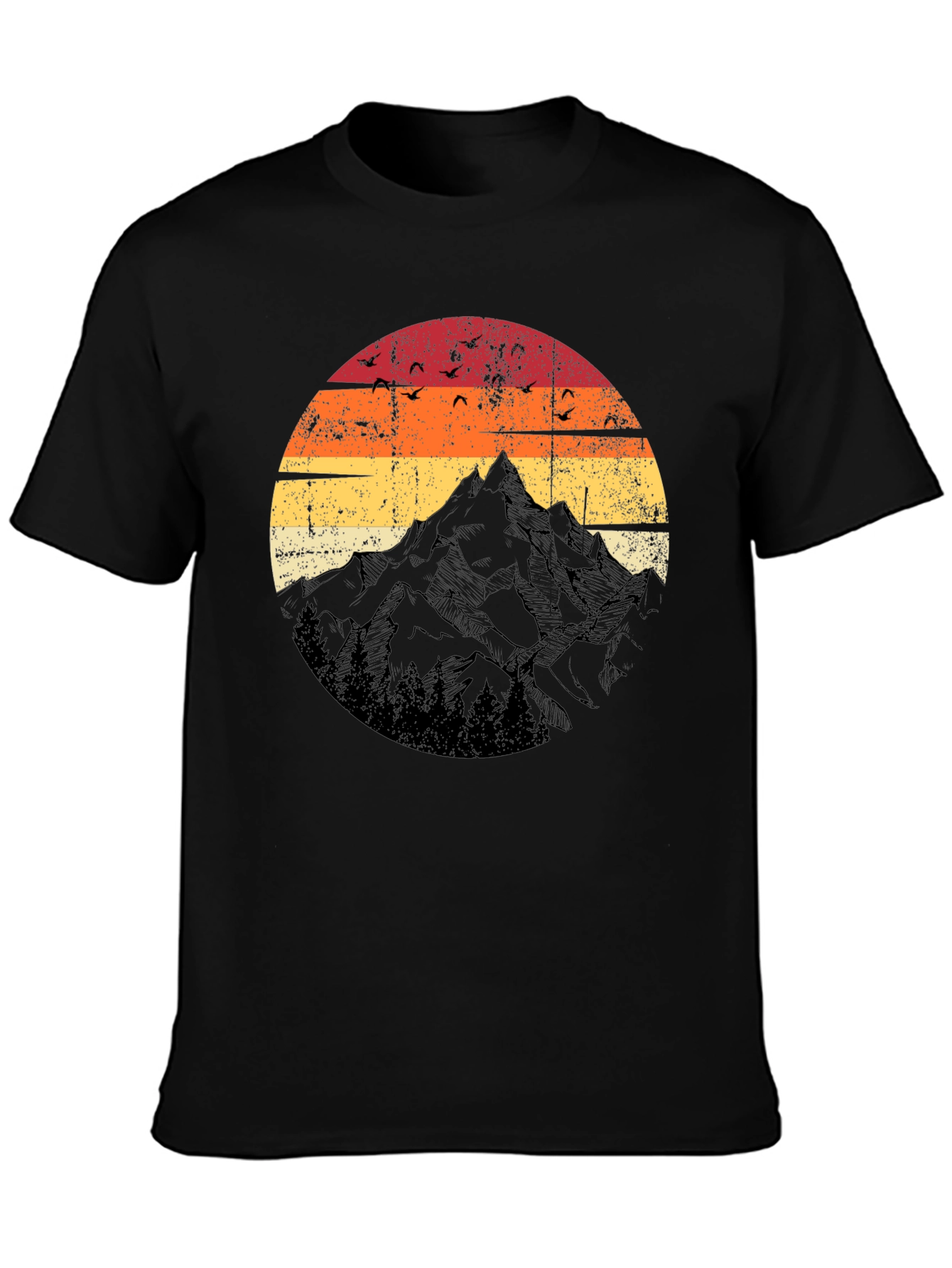 Retro Mountain Sunset T-Shirt - Black