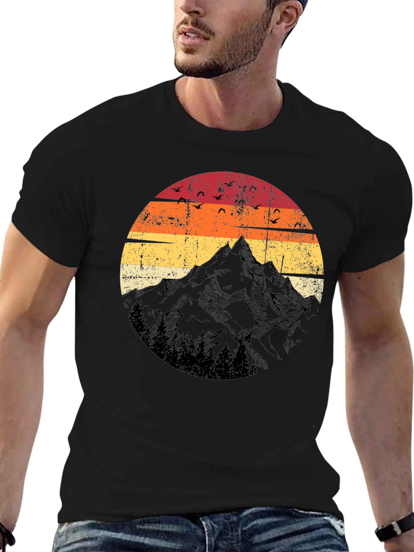 Retro Mountain Sunset T-Shirt - Black