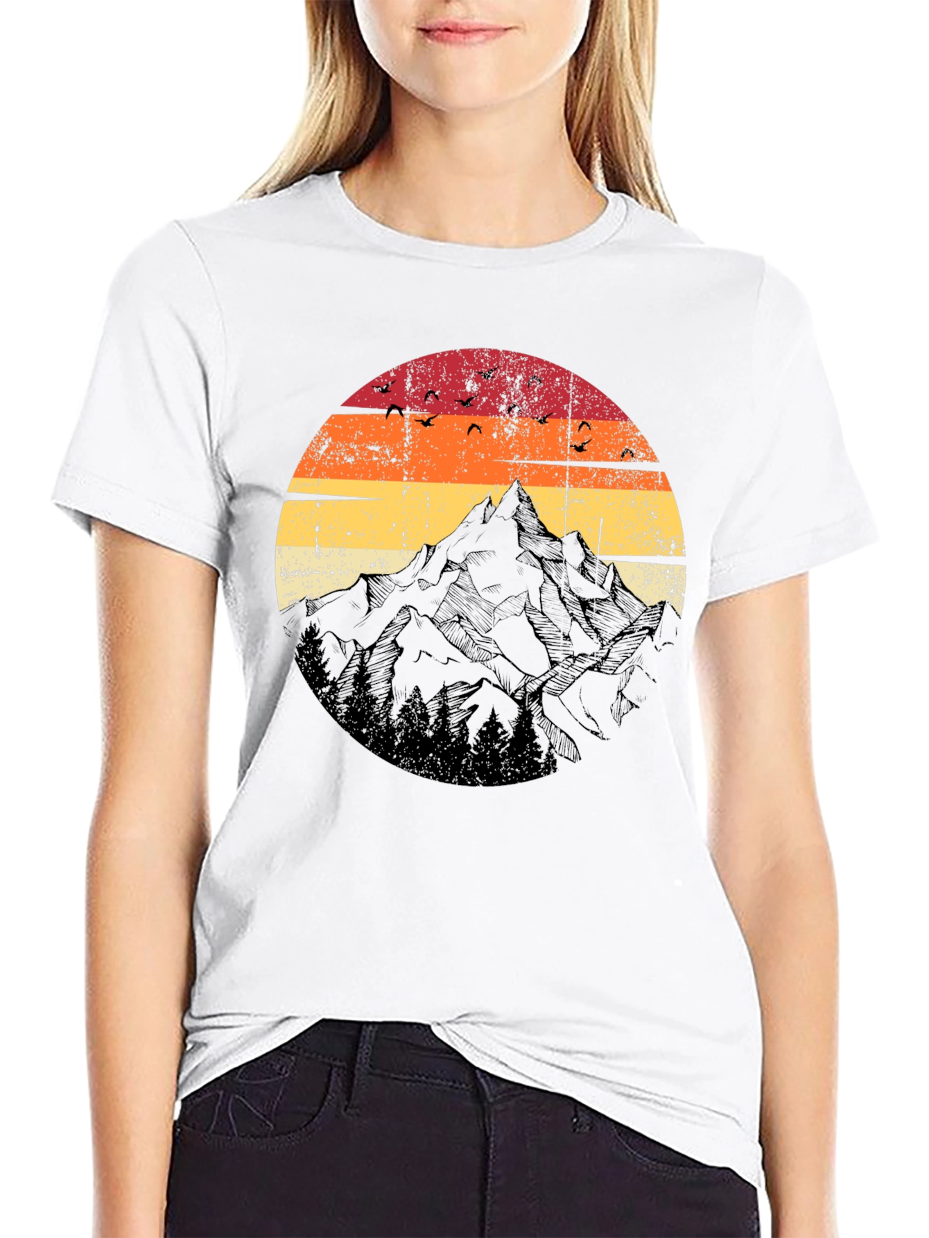 Retro Mountain Sunset T-Shirt - Black