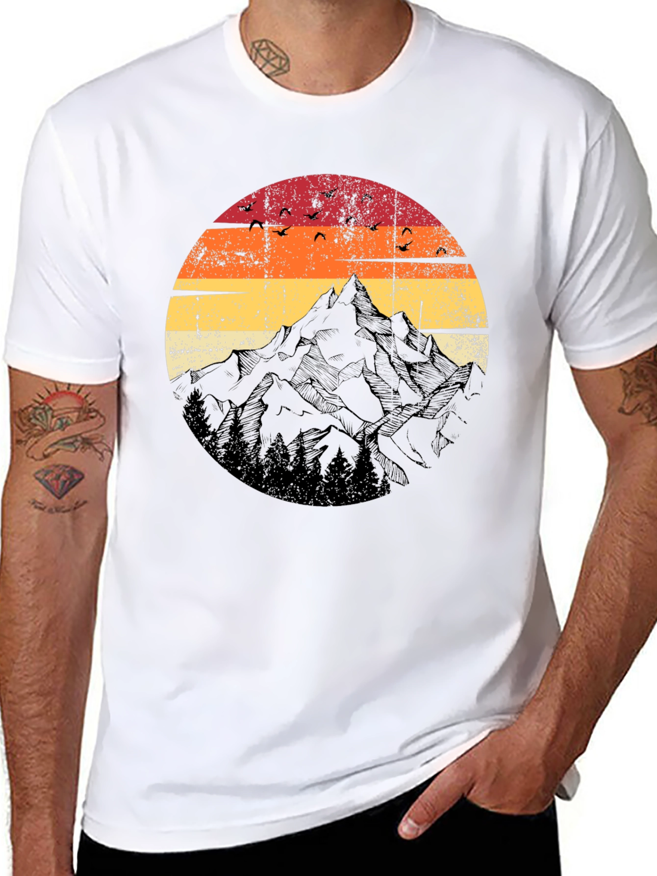 Retro Mountain Sunset T-Shirt - Black