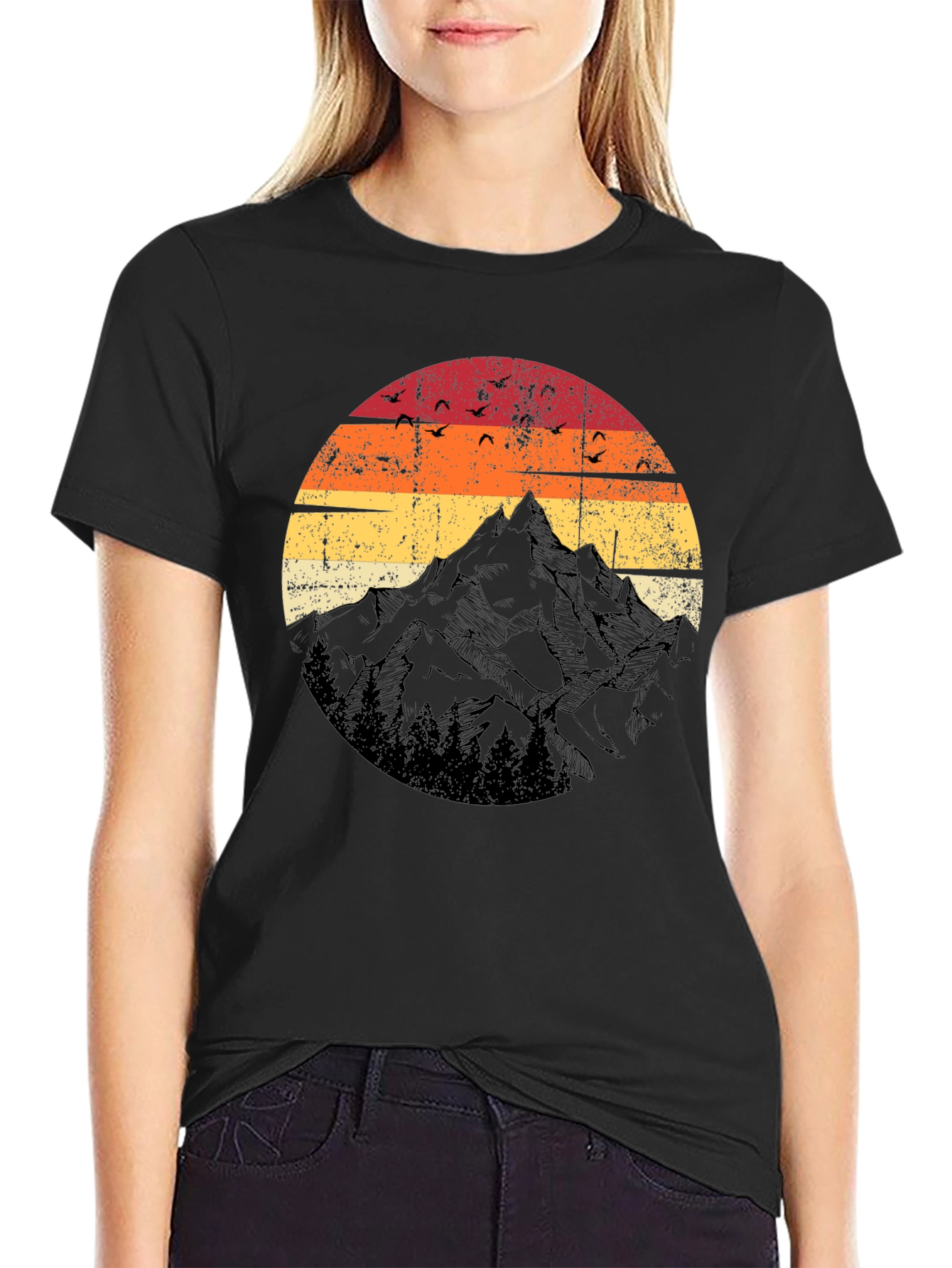 Retro Mountain Sunset T-Shirt - Black