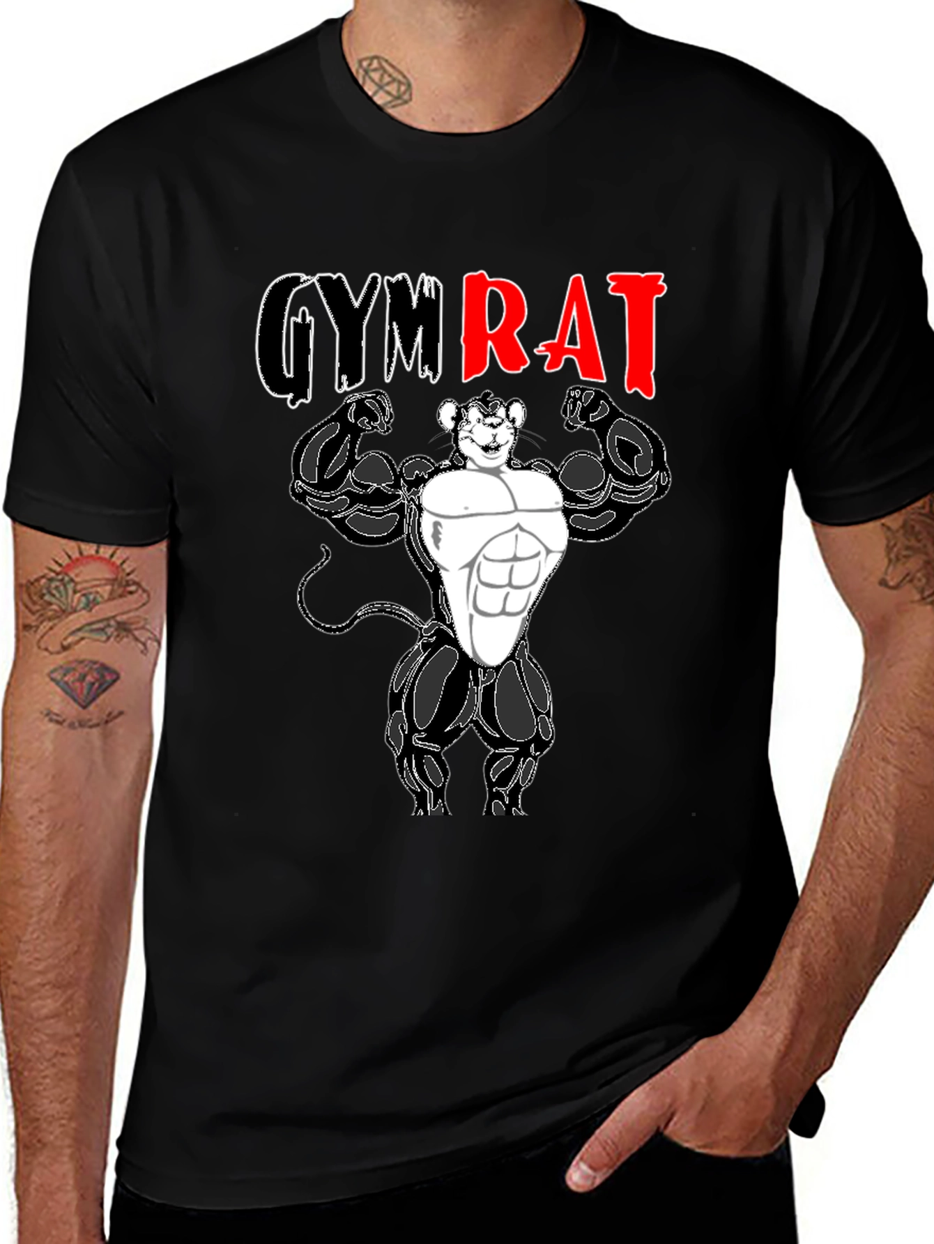 Gym Rat T-Shirt - Black Cotton Graphic Tee