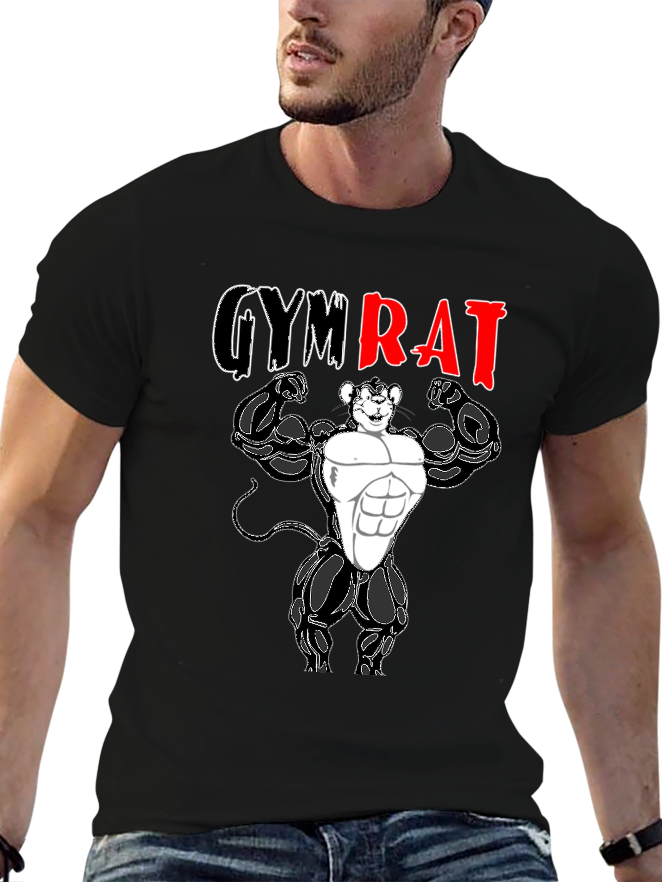 Gym Rat T-Shirt - Black Cotton Graphic Tee