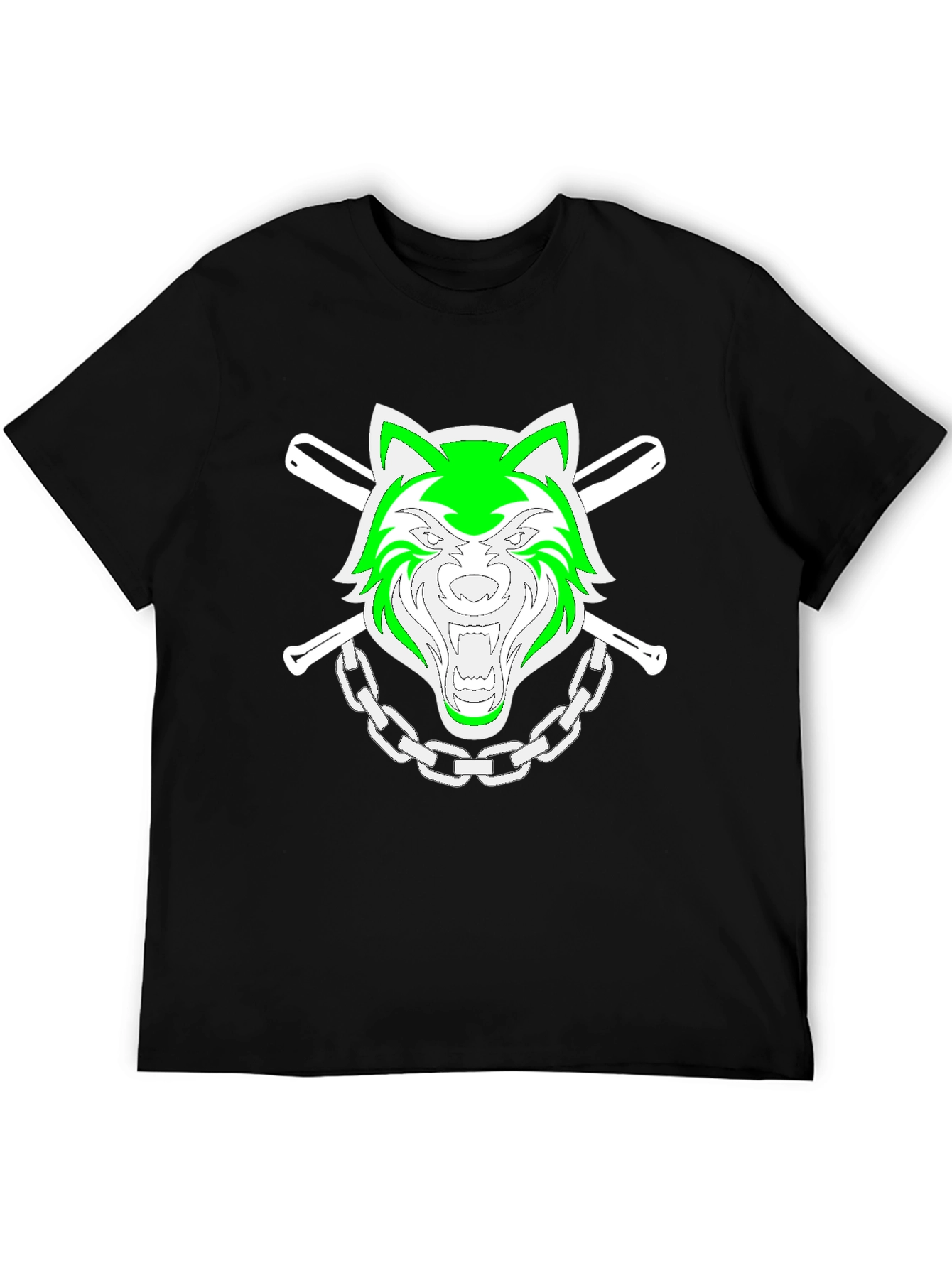 Green Wolf Graphic Black T-Shirt