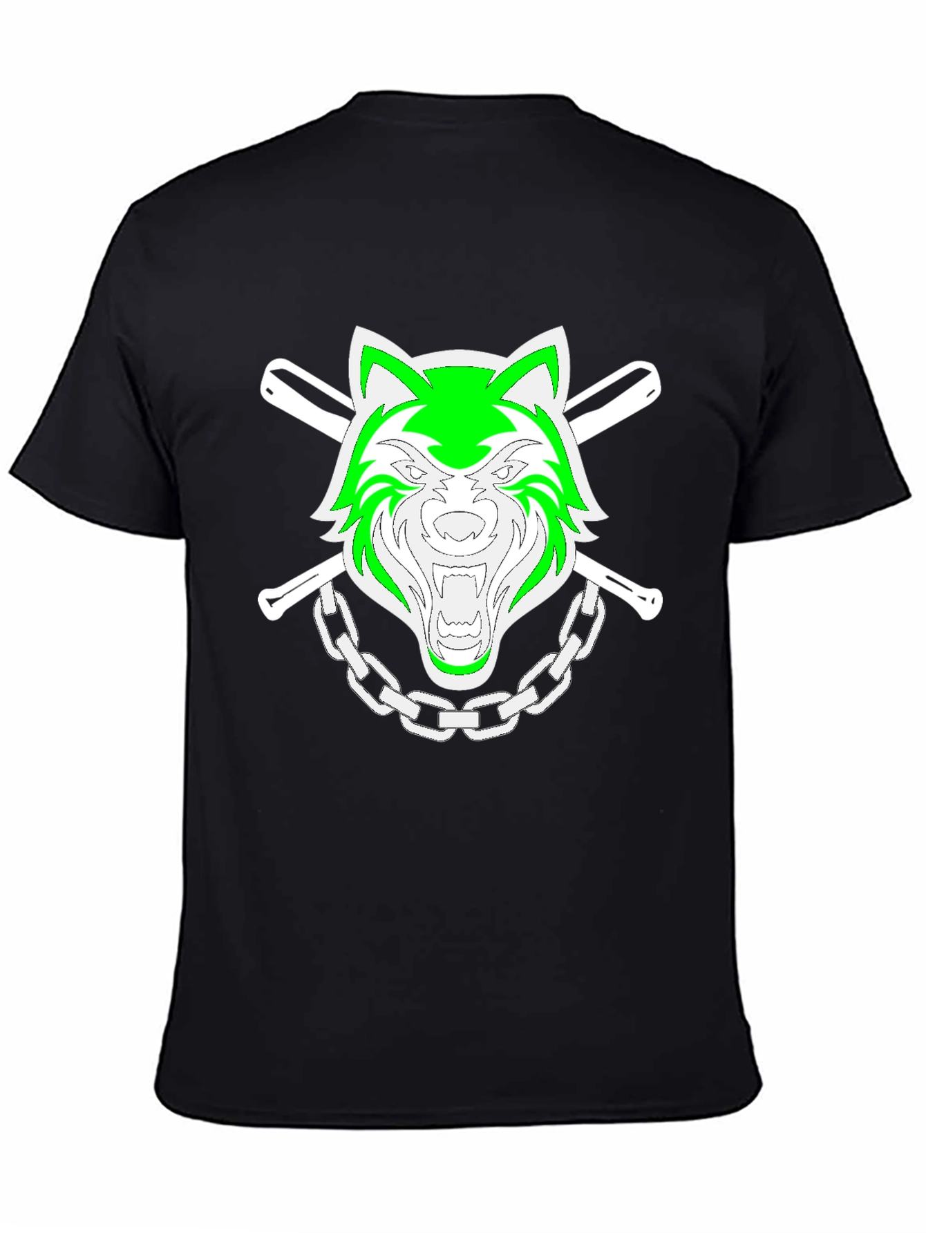 Green Wolf Graphic Black T-Shirt