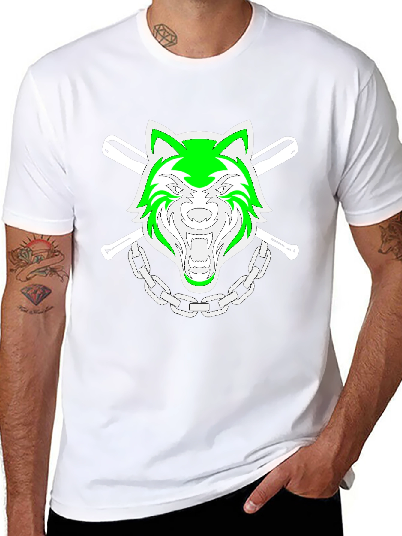 Green Wolf Graphic Black T-Shirt