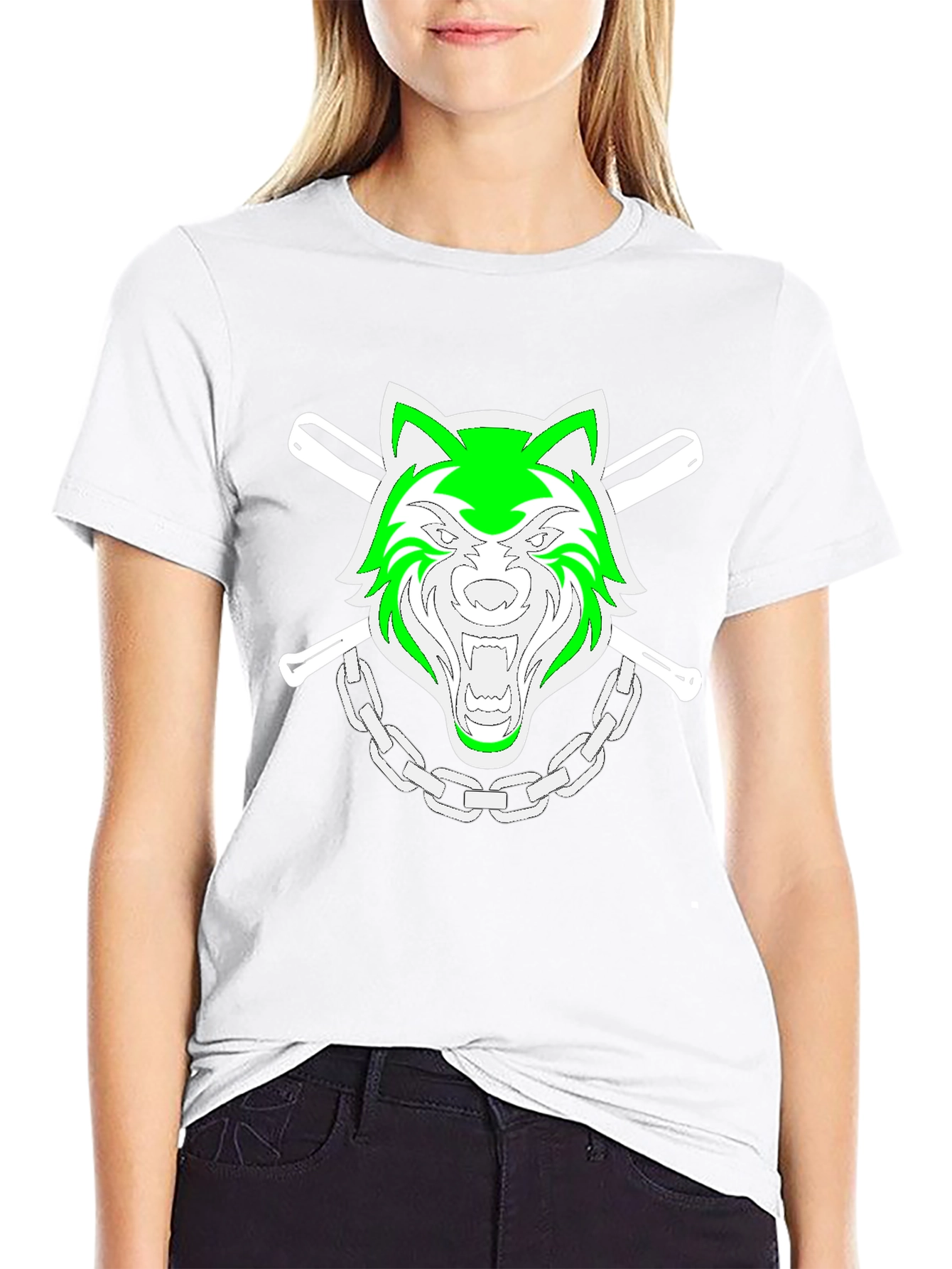 Green Wolf Graphic Black T-Shirt