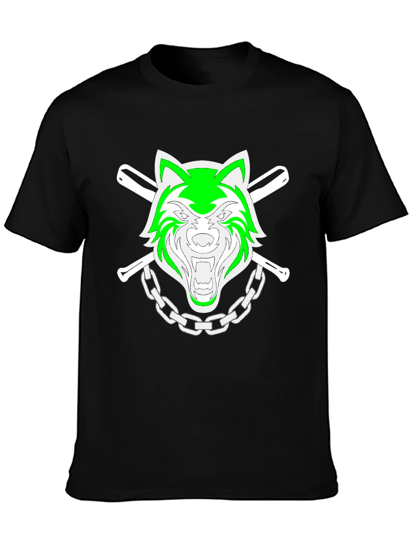 Green Wolf Graphic Black T-Shirt
