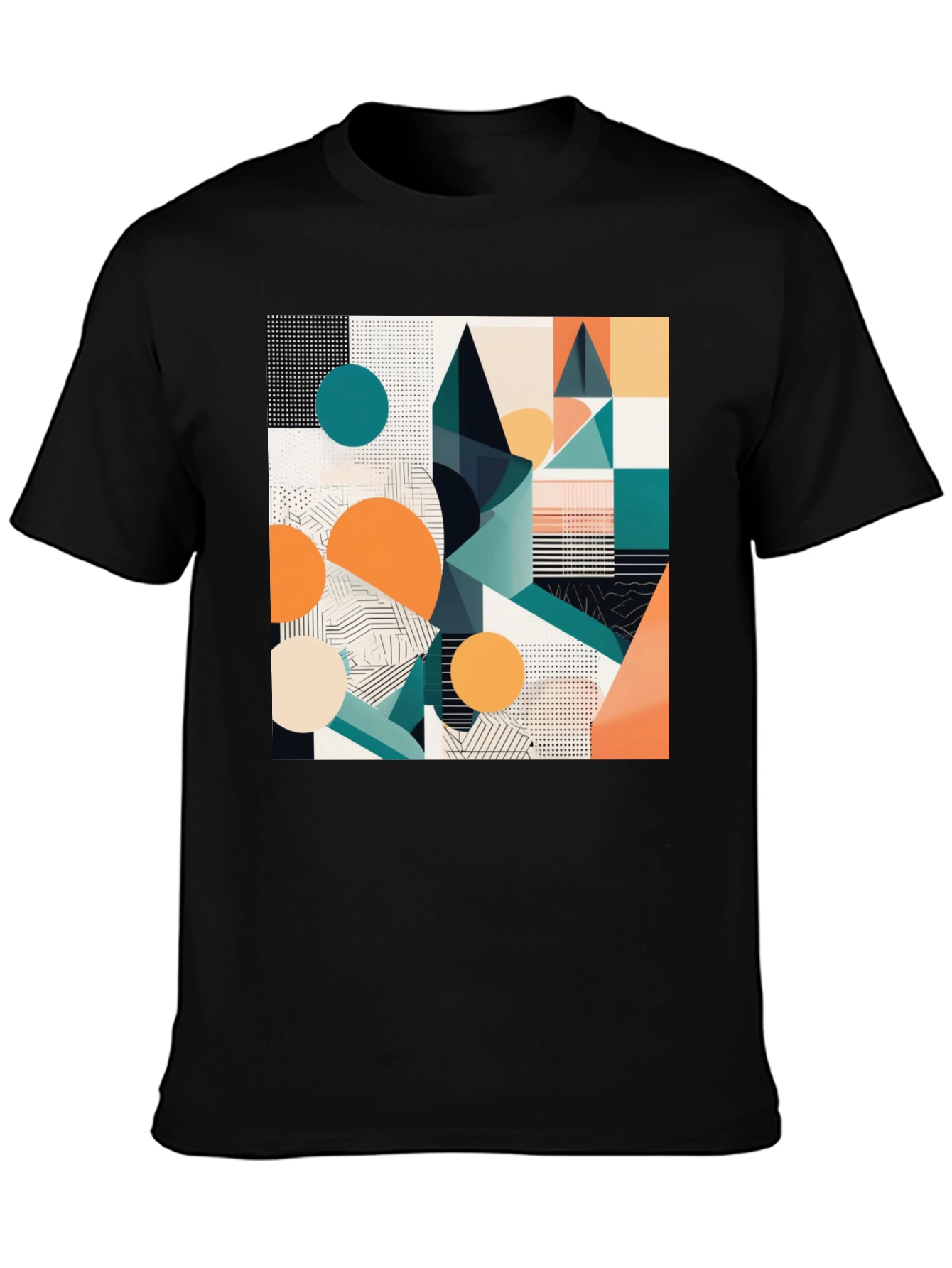 Abstract Geometric Print Black T-Shirt