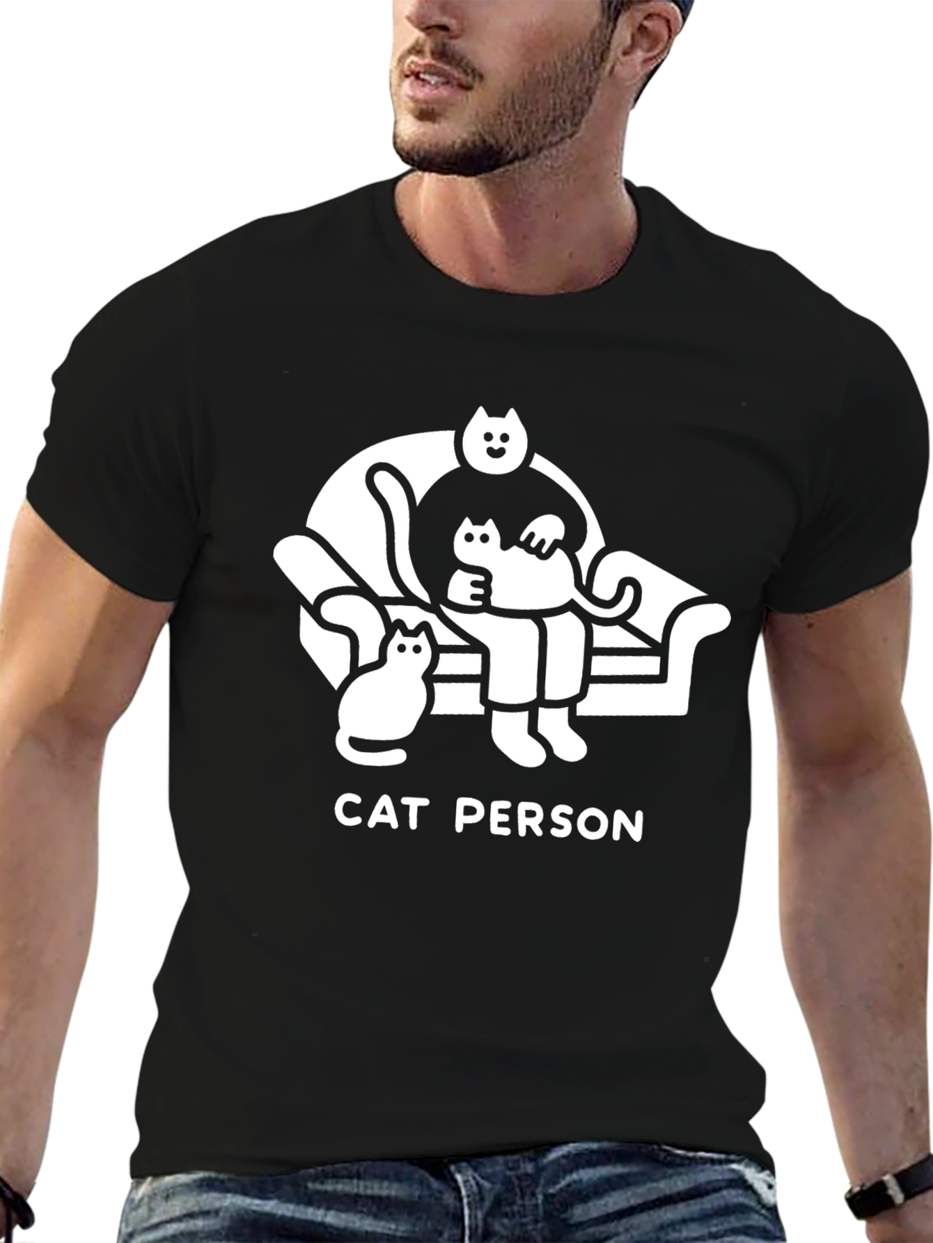 Cat Person T-Shirt - Black Graphic Tee