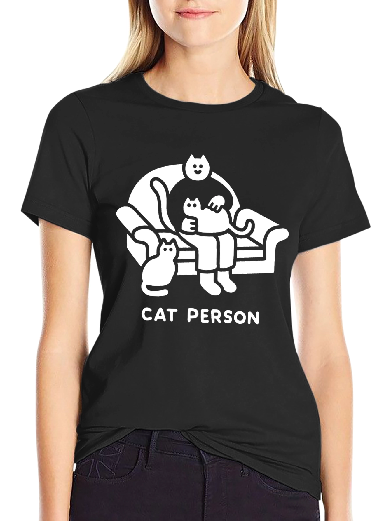 Cat Person T-Shirt - Black Graphic Tee