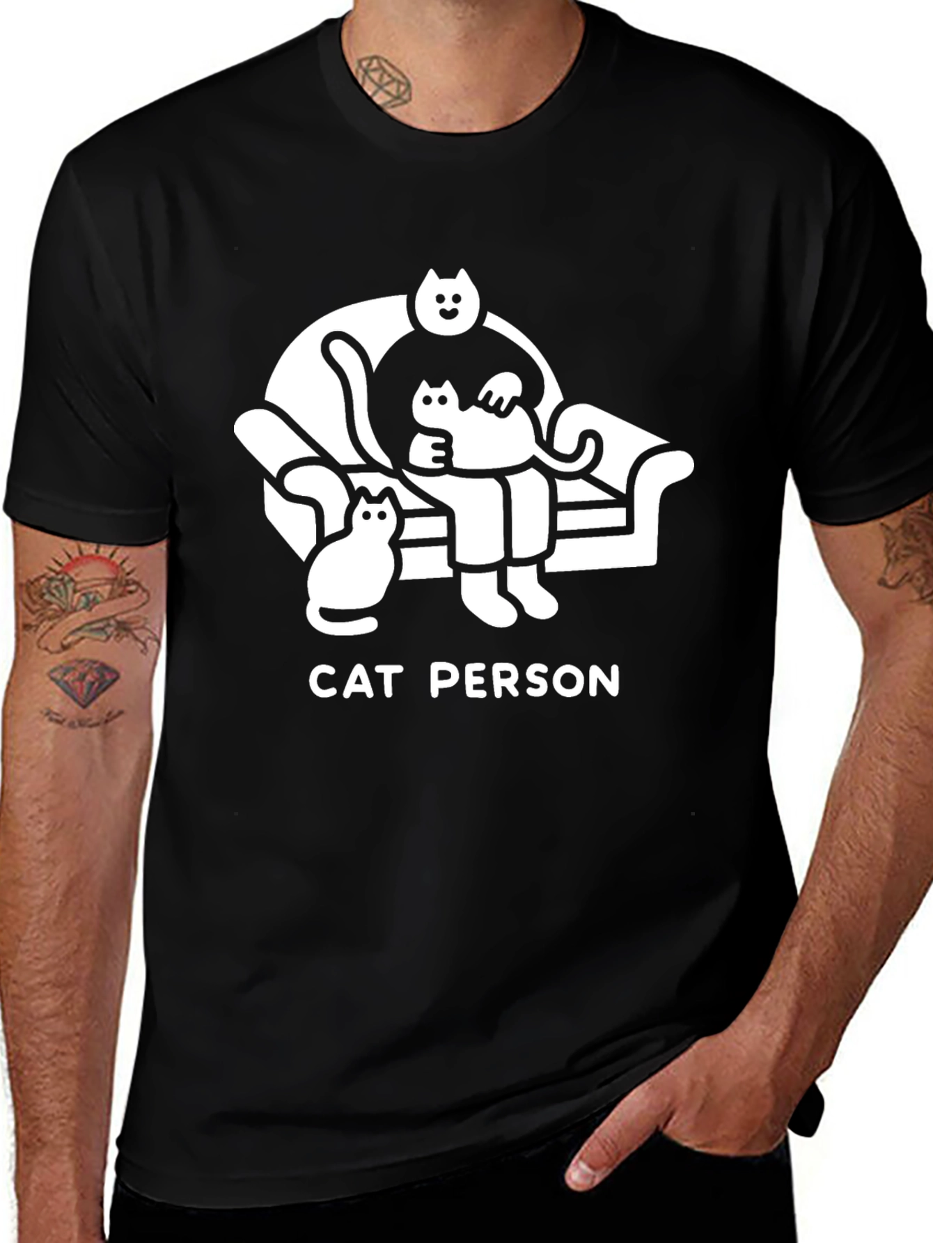 Cat Person T-Shirt - Black Graphic Tee