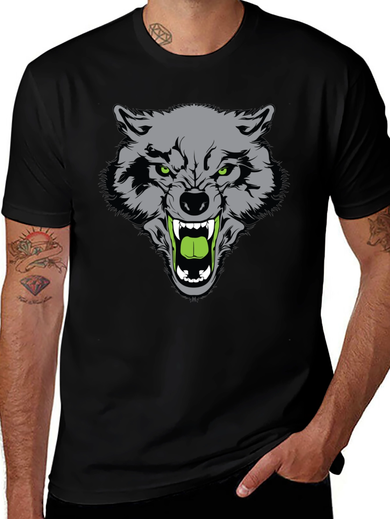 Mens Black Wolf Graphic T-Shirt