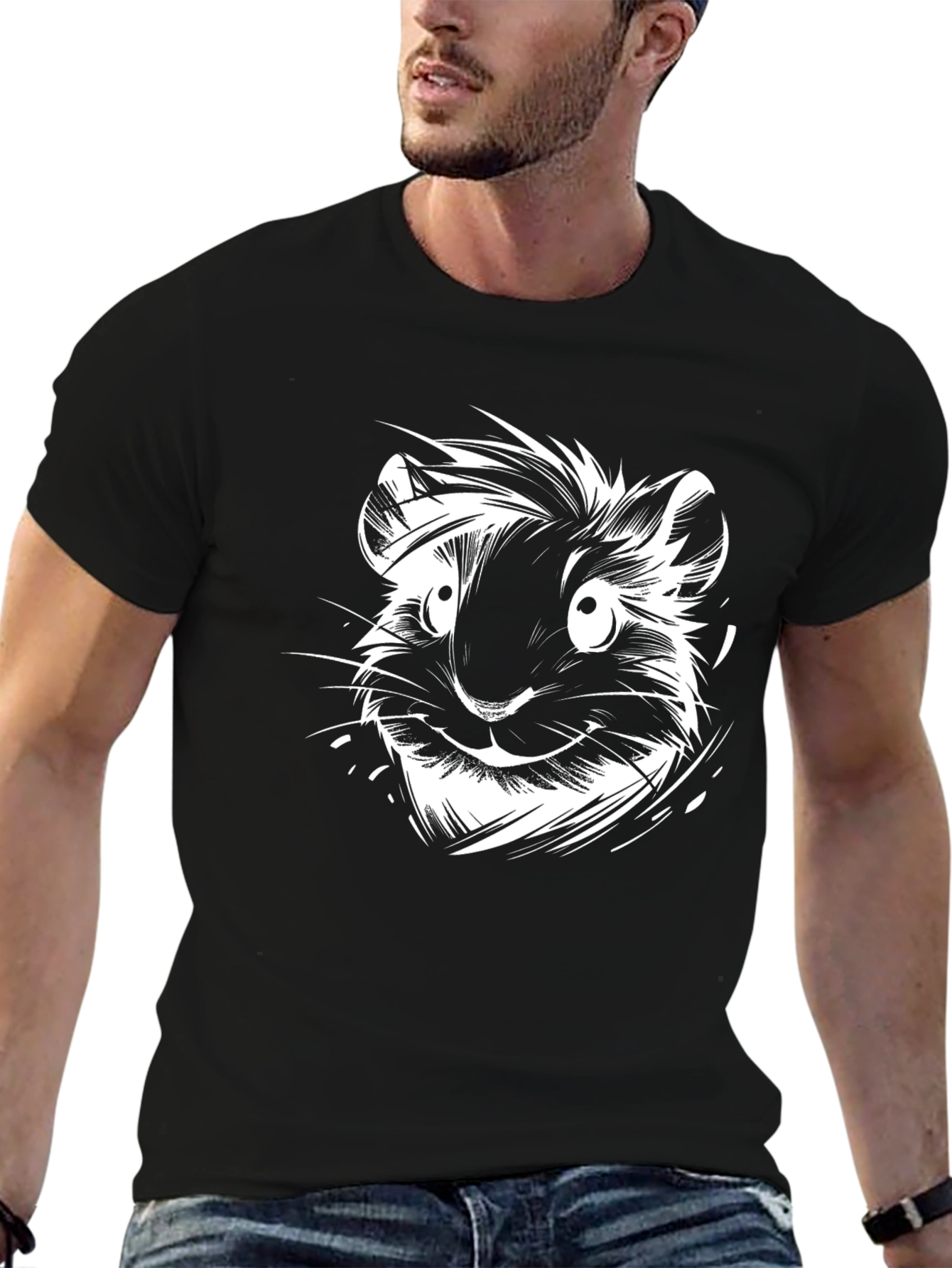 Whimsical Hamster Graphic Tee -  Mens Black T-Shirt