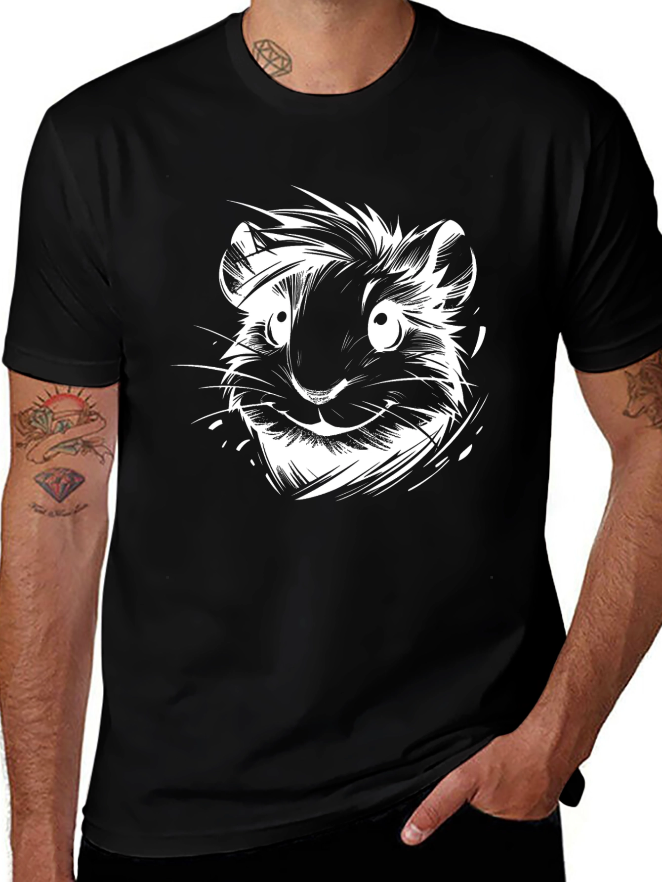 Whimsical Hamster Graphic Tee -  Mens Black T-Shirt