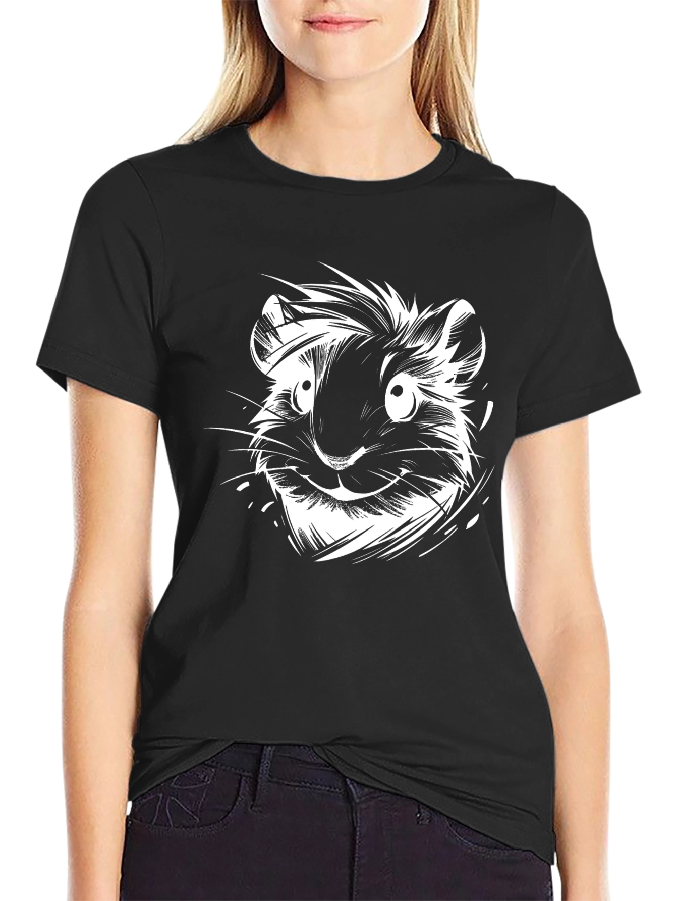 Whimsical Hamster Graphic Tee -  Mens Black T-Shirt