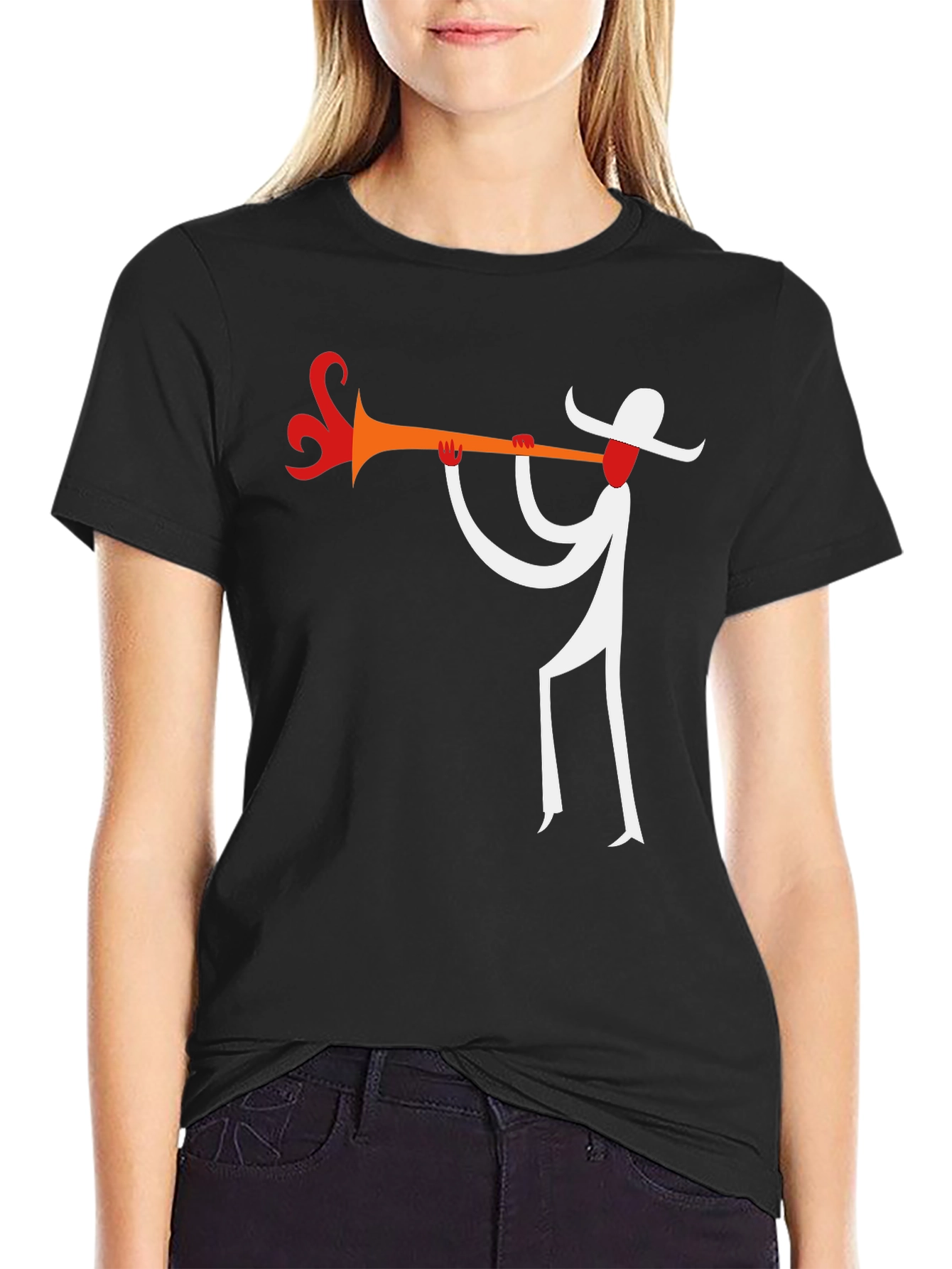 Abstract Trumpet Player Graphic T-Shirt - Black