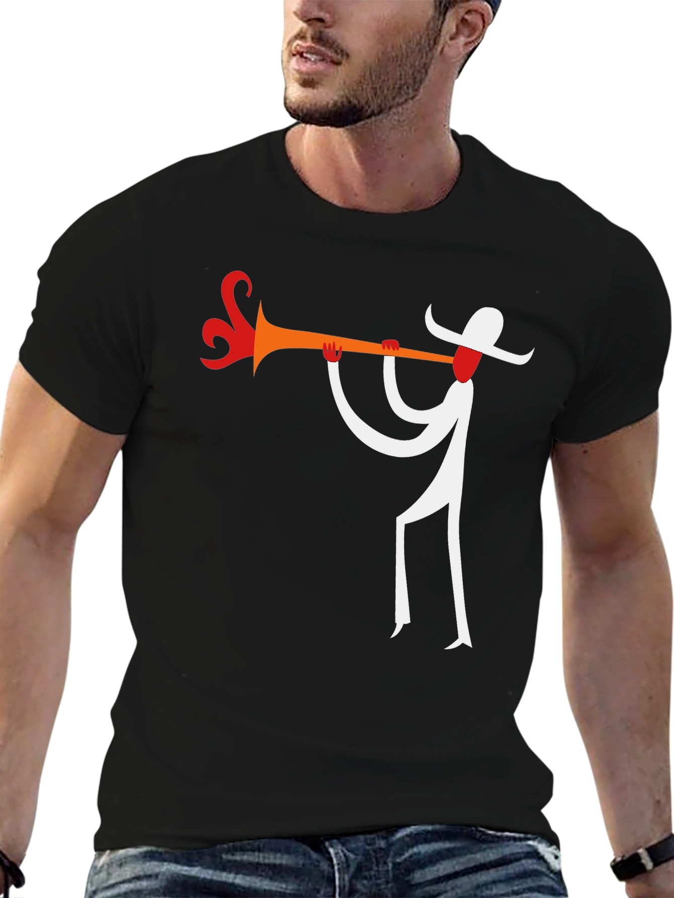 Abstract Trumpet Player Graphic T-Shirt - Black