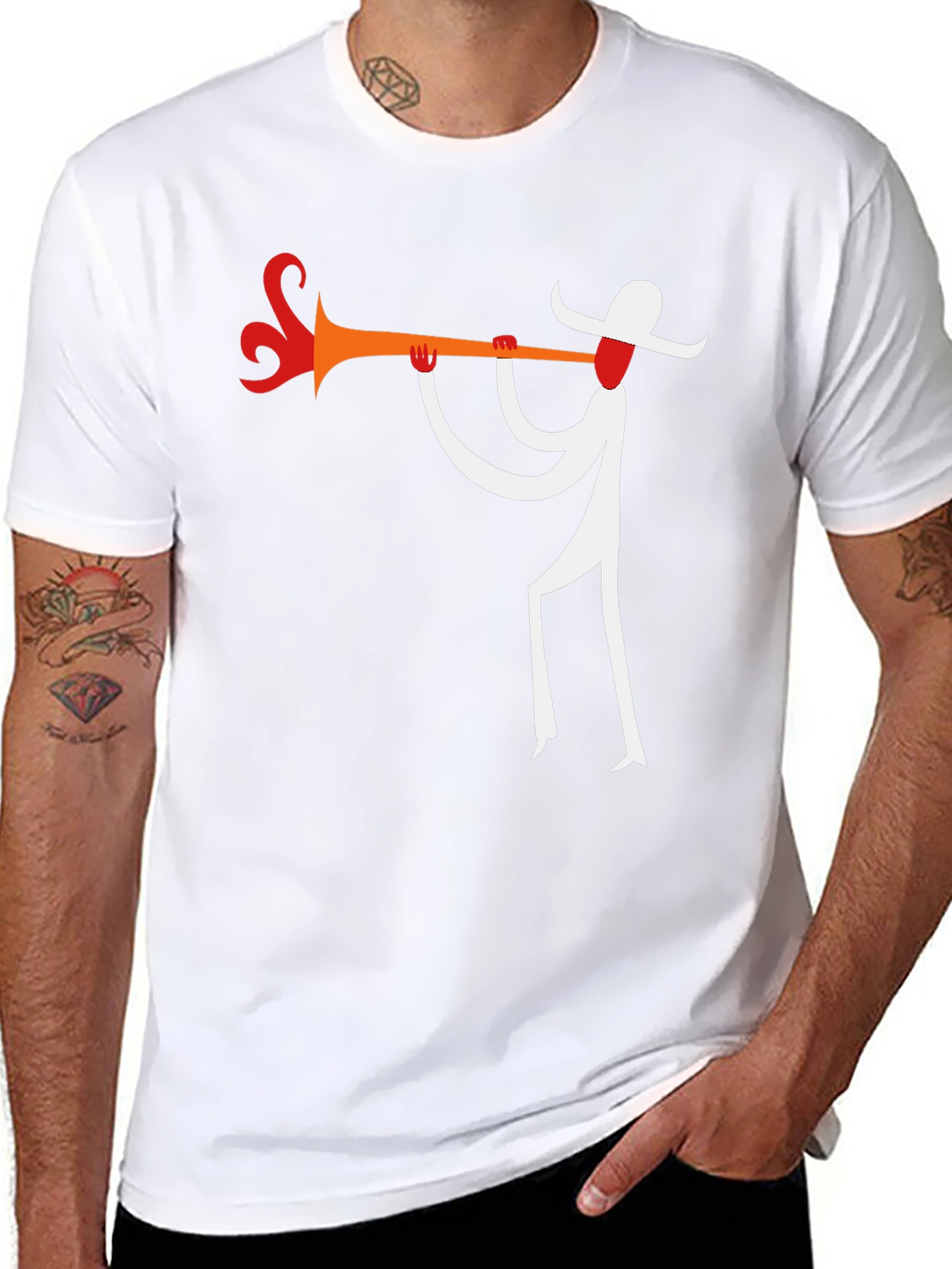 Abstract Trumpet Player Graphic T-Shirt - Black