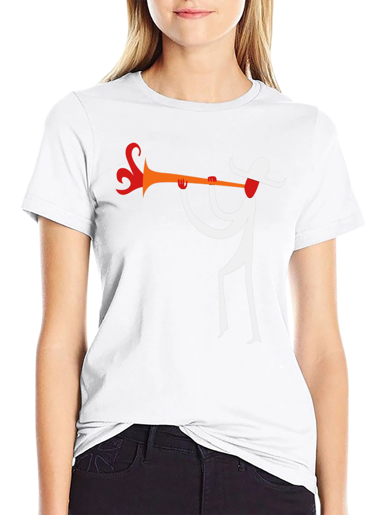 Abstract Trumpet Player Graphic T-Shirt - Black