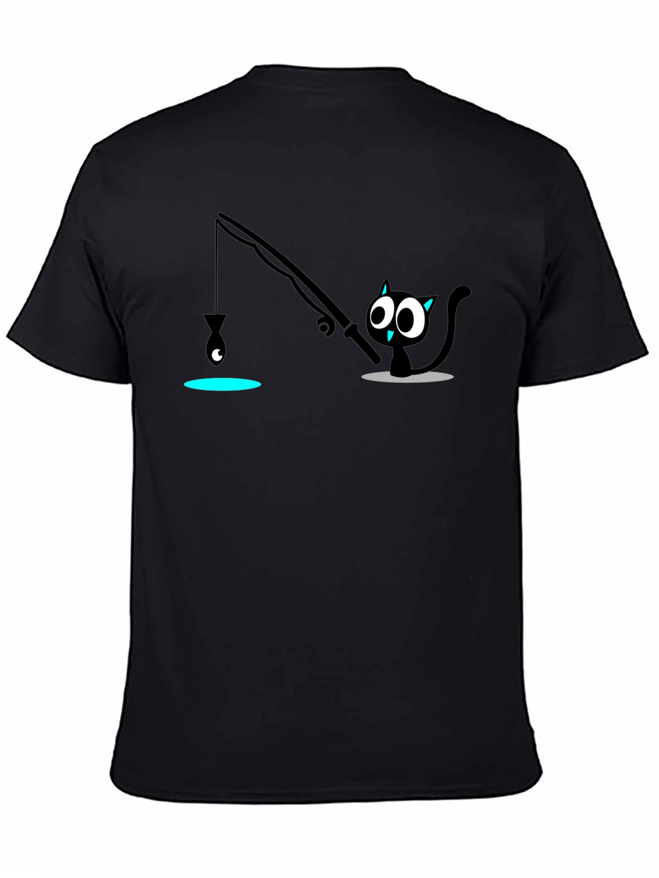 Fishing Cat Graphic T-Shirt - Black Cotton Tee