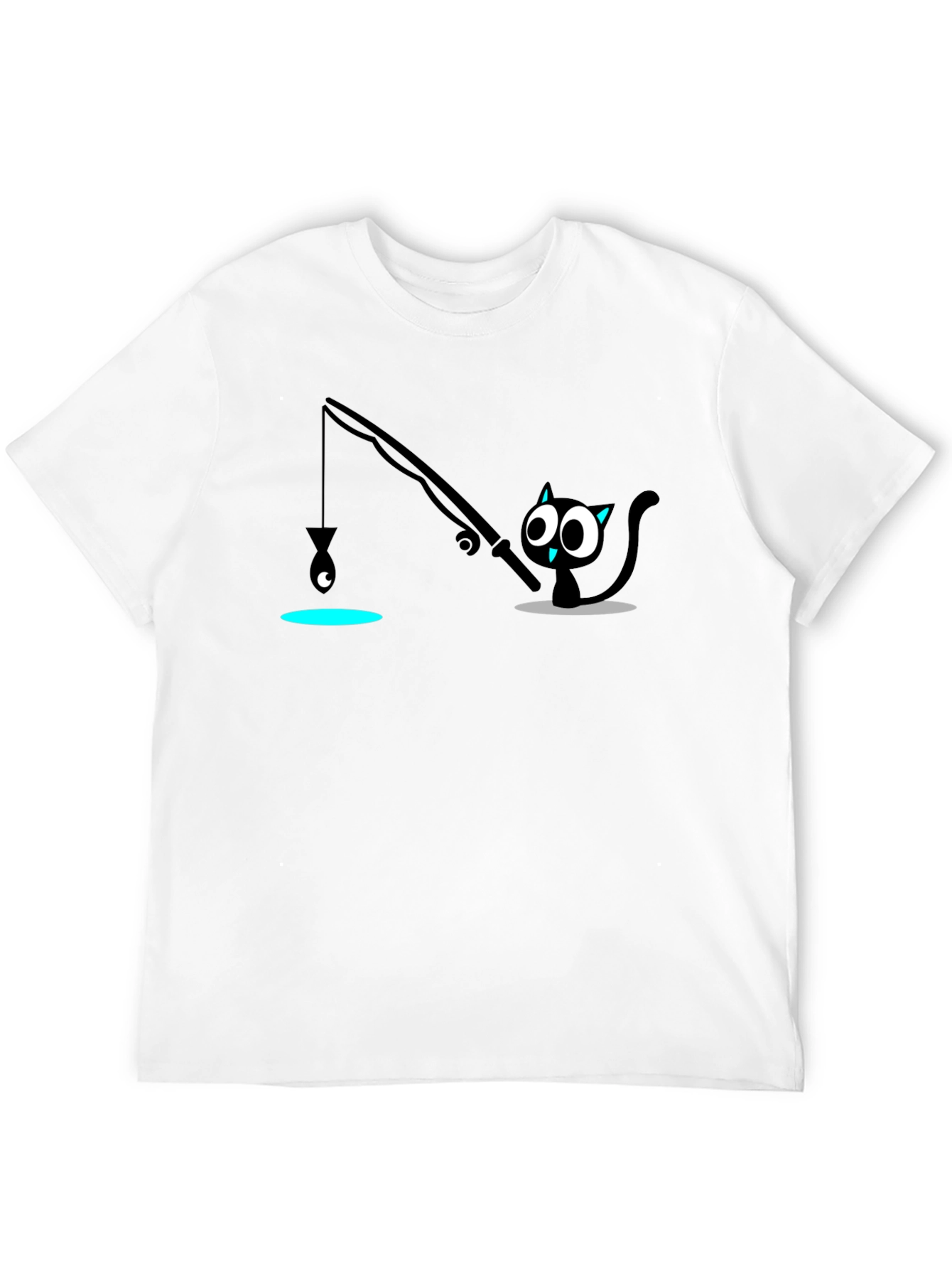 Fishing Cat Graphic T-Shirt - Black Cotton Tee