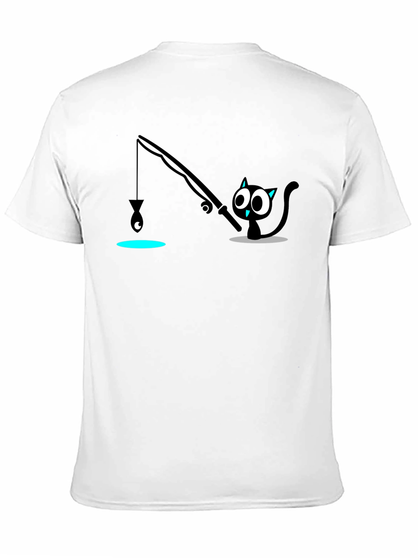 Fishing Cat Graphic T-Shirt - Black Cotton Tee
