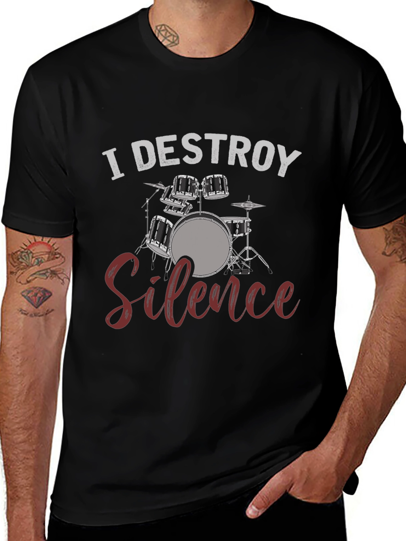 I Destroy Silence Drum Set Graphic T-Shirt