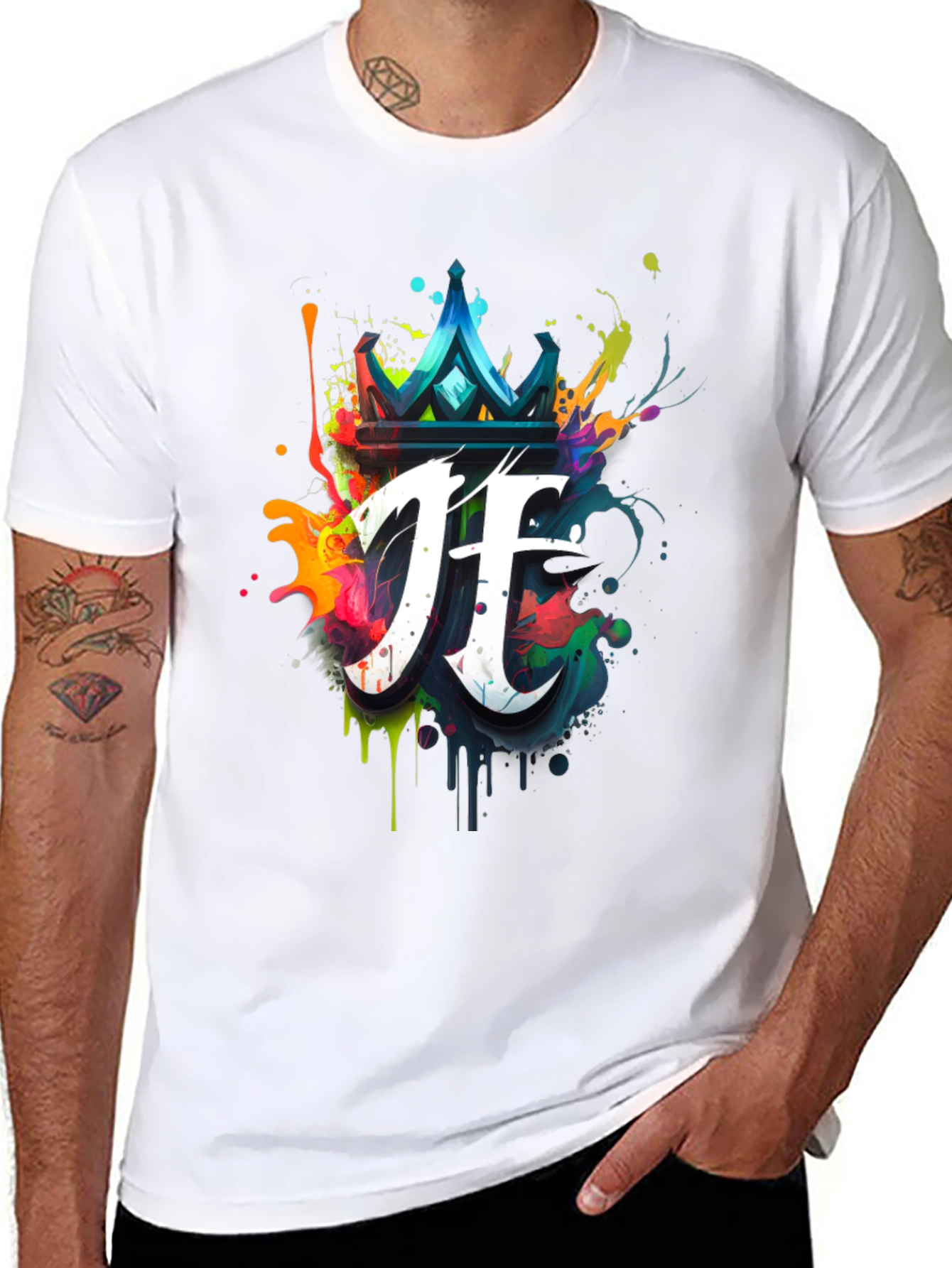 Crown & Initial Graphic Black T-Shirt