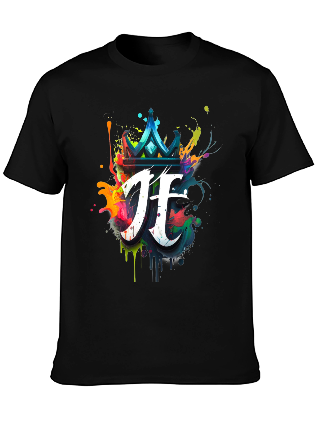 Crown & Initial Graphic Black T-Shirt