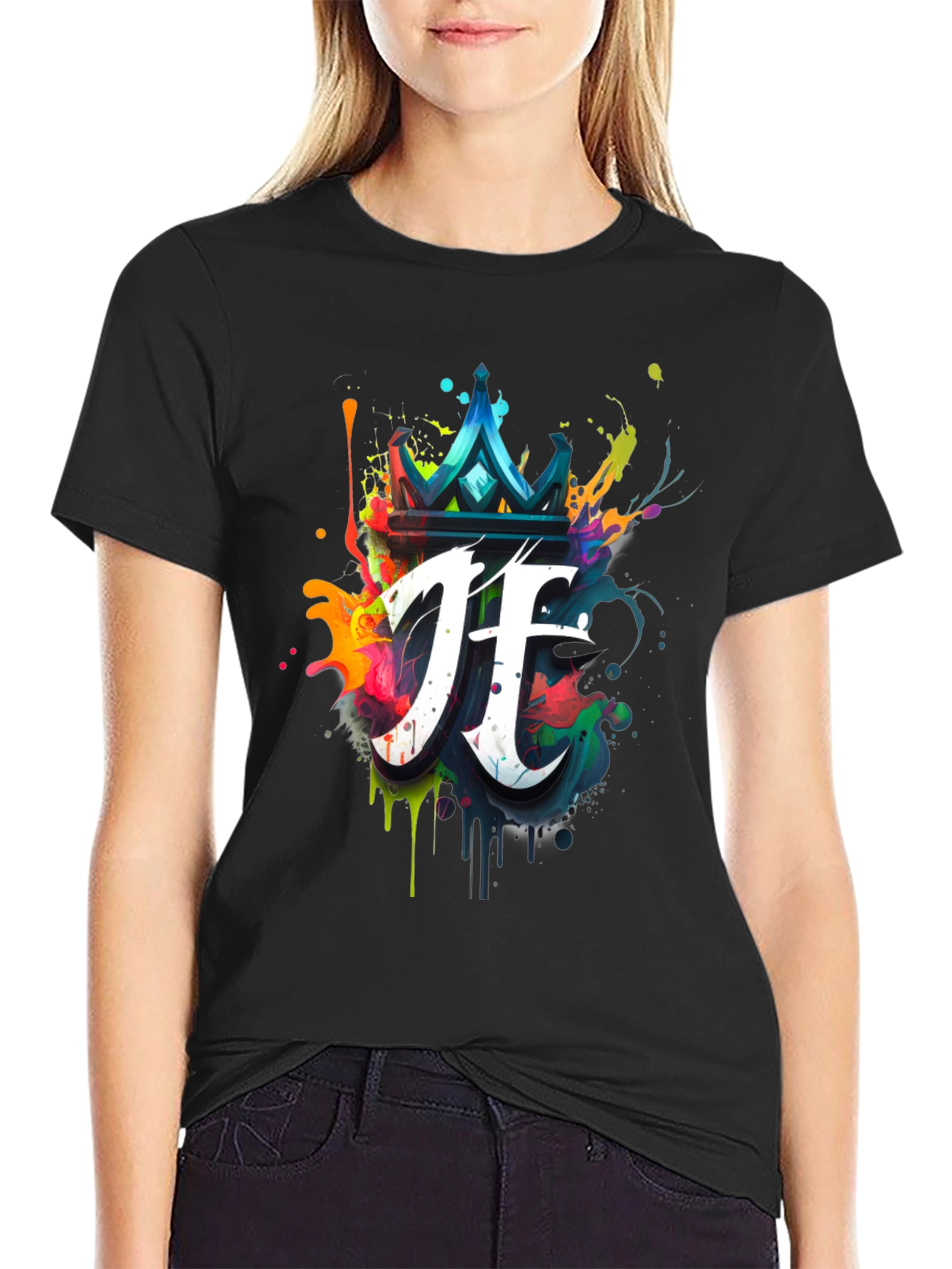 Crown & Initial Graphic Black T-Shirt