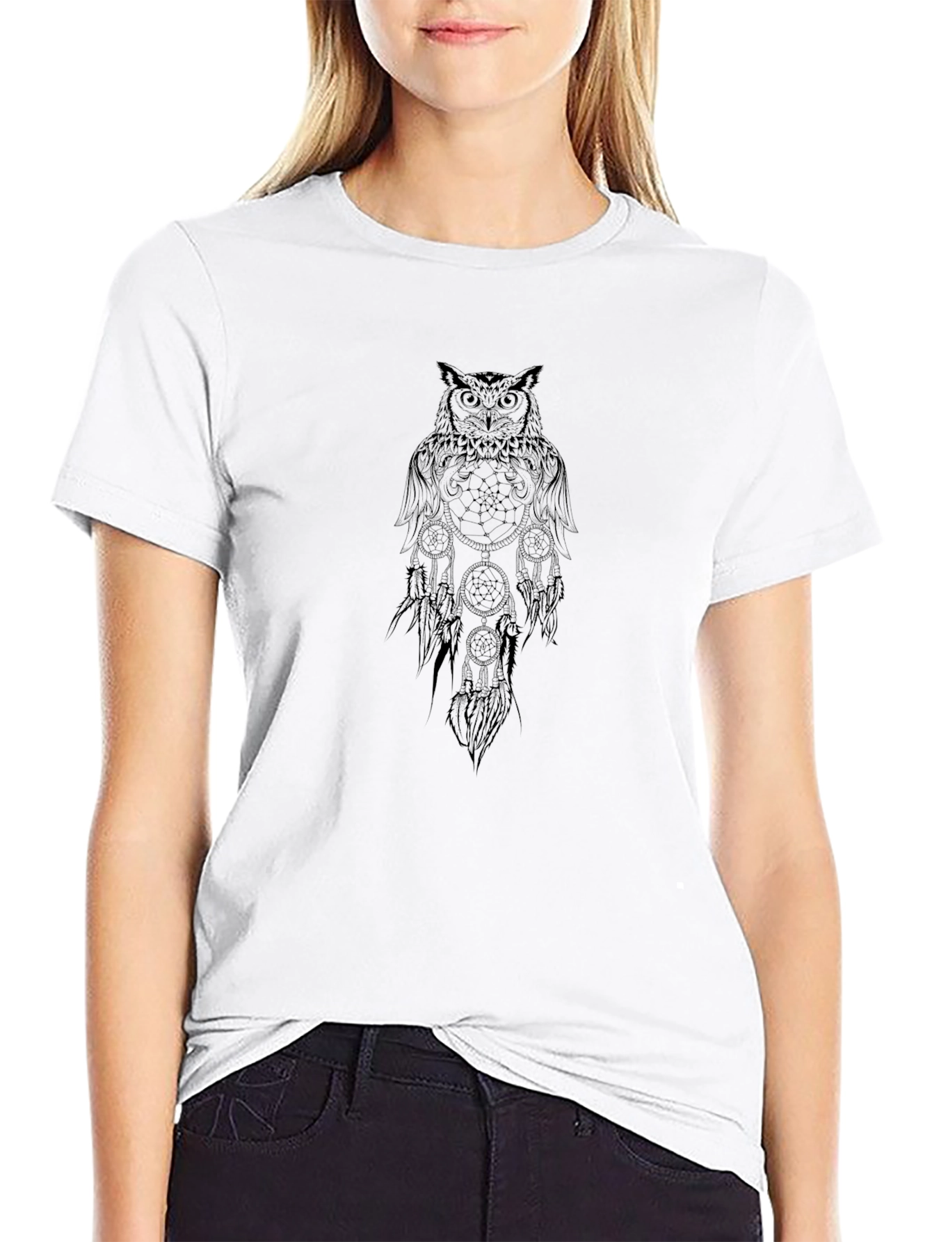 Owl Dreamcatcher Graphic Tee - Soft Cotton Black T-Shirt