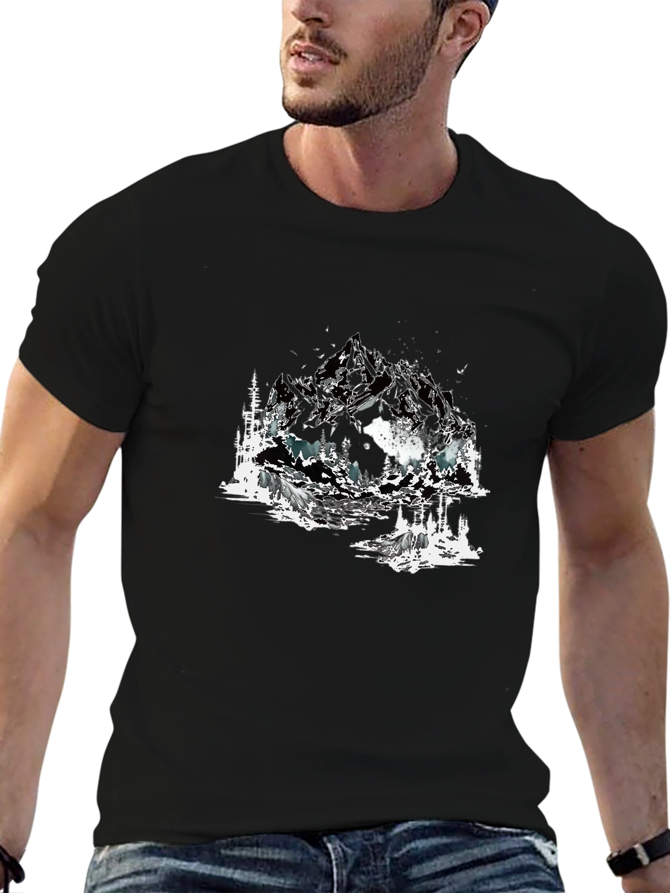 Mountain Landscape Graphic Tee - Soft Cotton Black T-Shirt