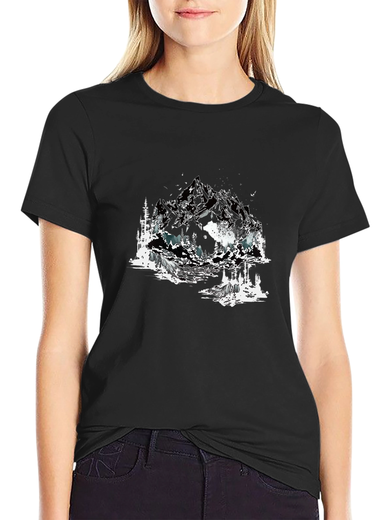 Mountain Landscape Graphic Tee - Soft Cotton Black T-Shirt