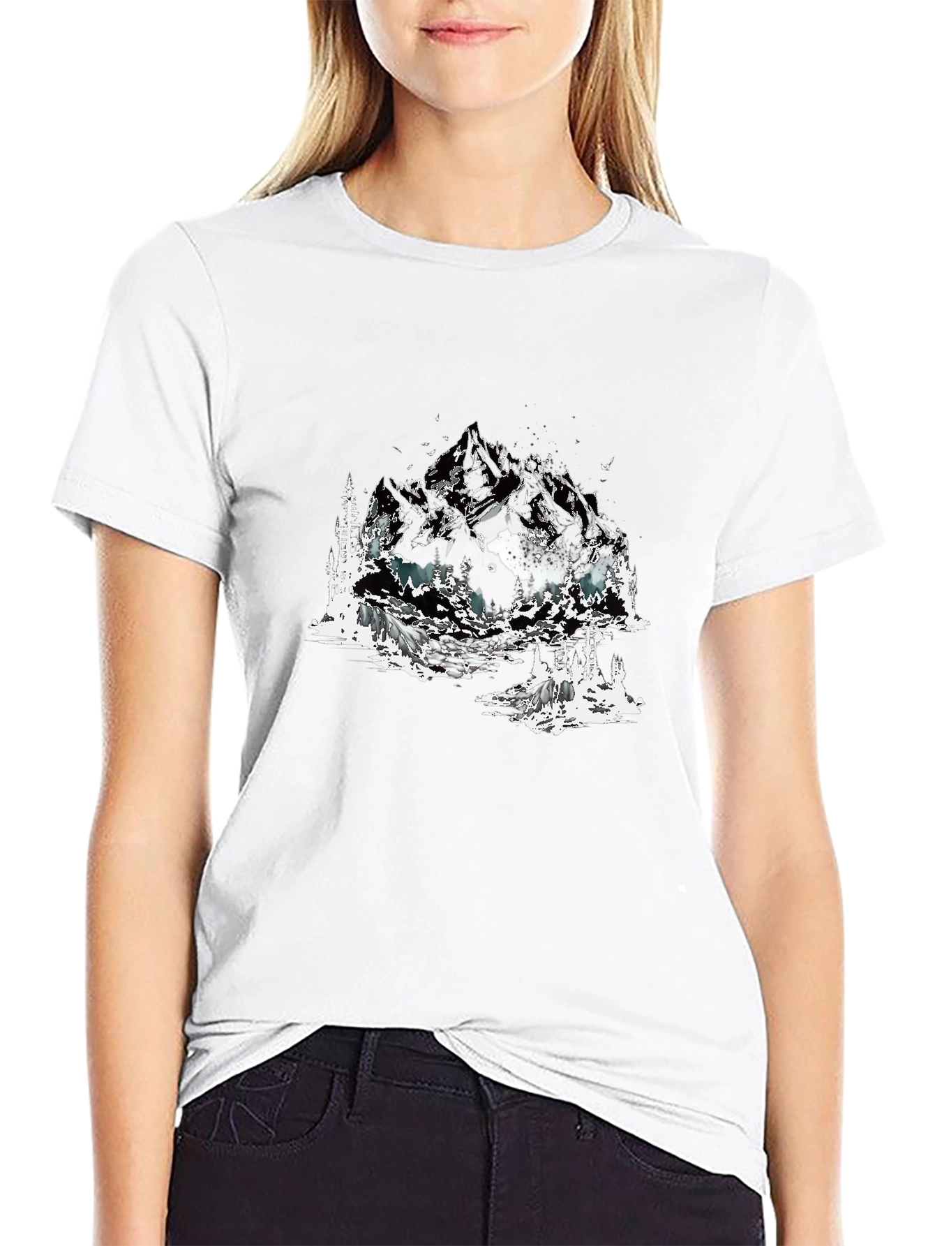 Mountain Landscape Graphic Tee - Soft Cotton Black T-Shirt