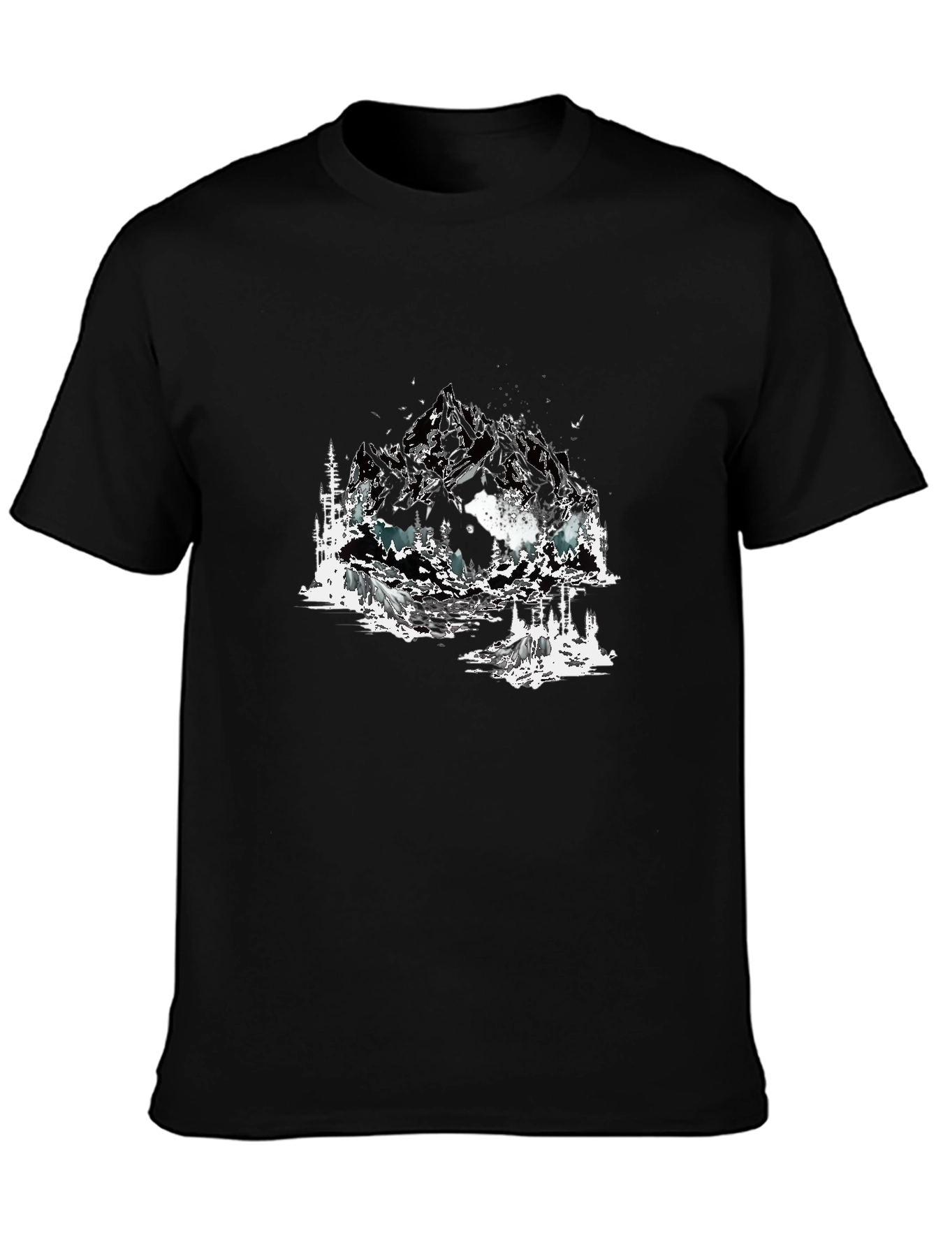 Mountain Landscape Graphic Tee - Soft Cotton Black T-Shirt