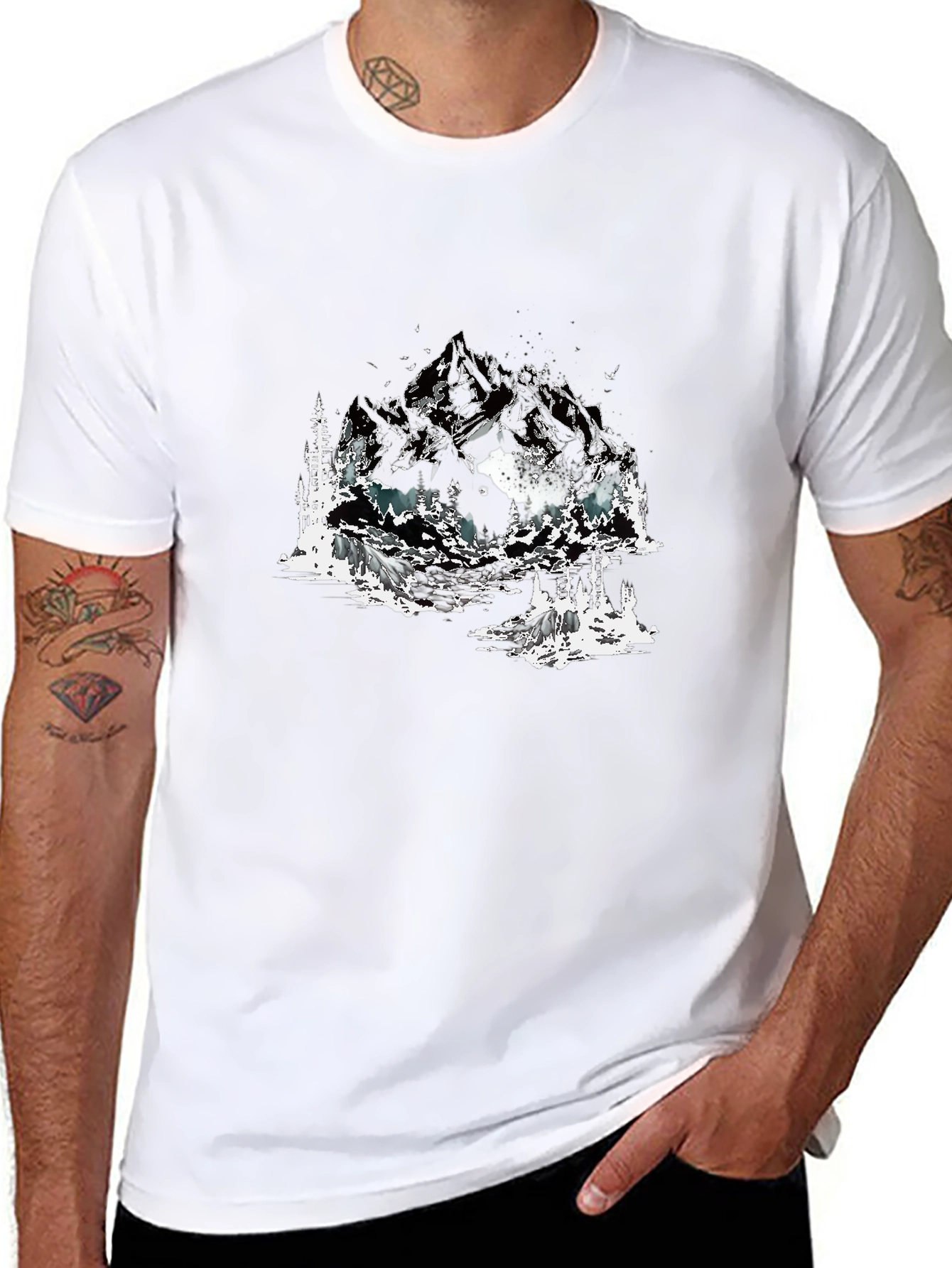 Mountain Landscape Graphic Tee - Soft Cotton Black T-Shirt