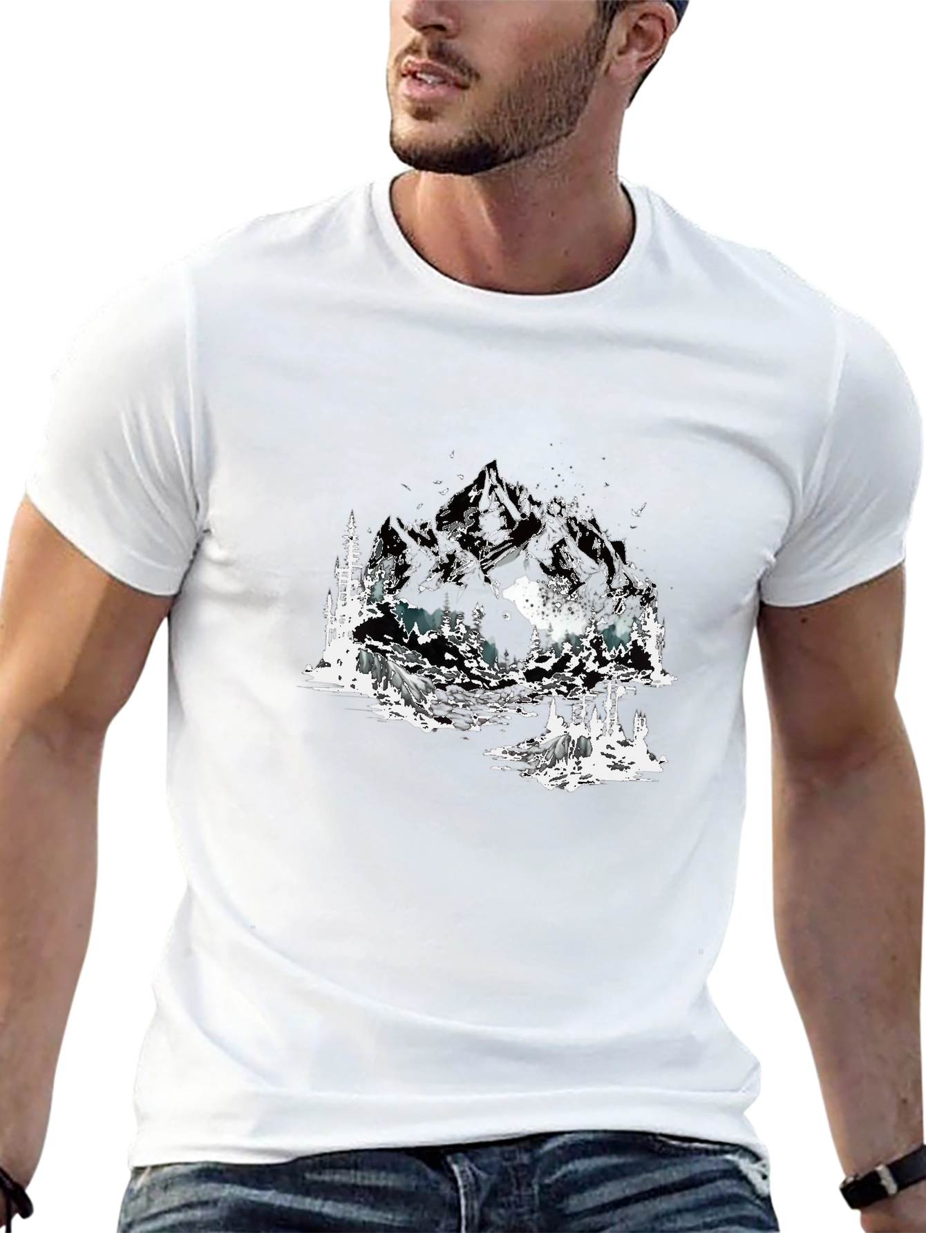 Mountain Landscape Graphic Tee - Soft Cotton Black T-Shirt