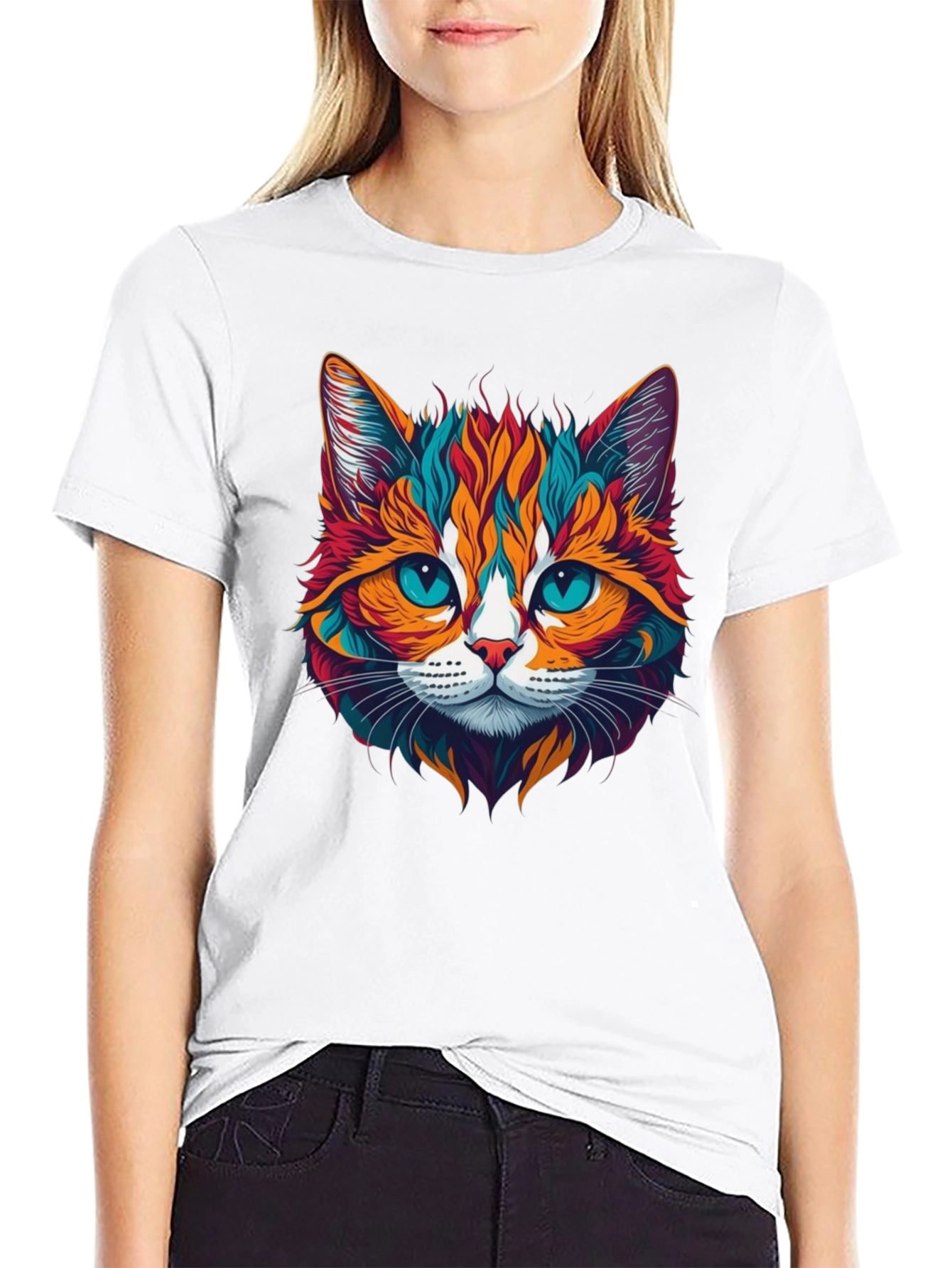 Vibrant Cat Graphic Tee - Stylish Unisex Design
