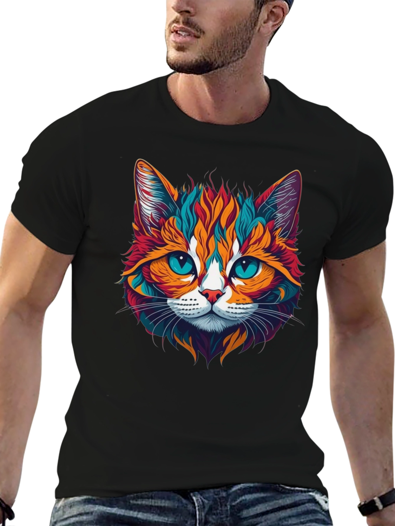 Vibrant Cat Graphic Tee - Stylish Unisex Design