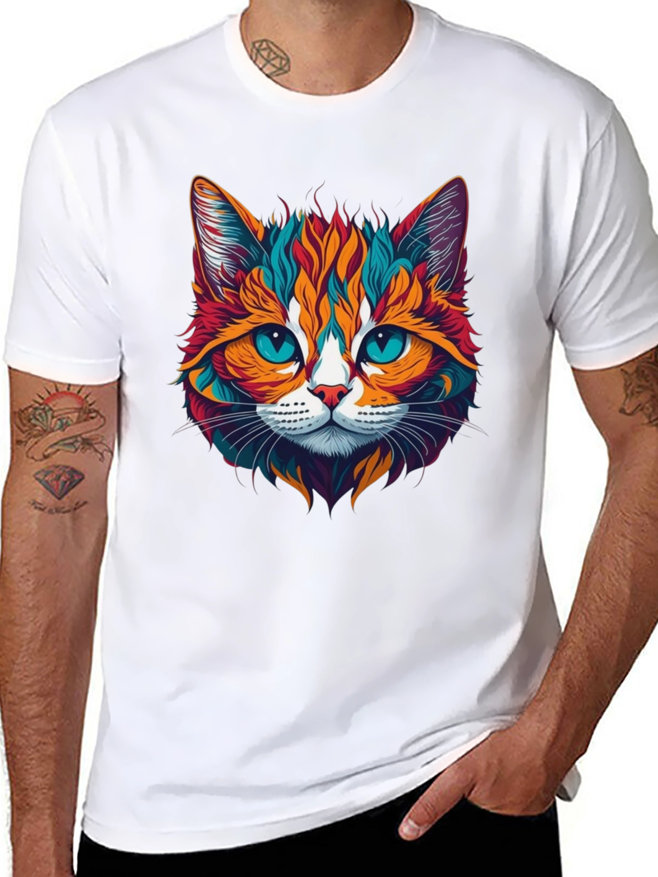 Vibrant Cat Graphic Tee - Stylish Unisex Design