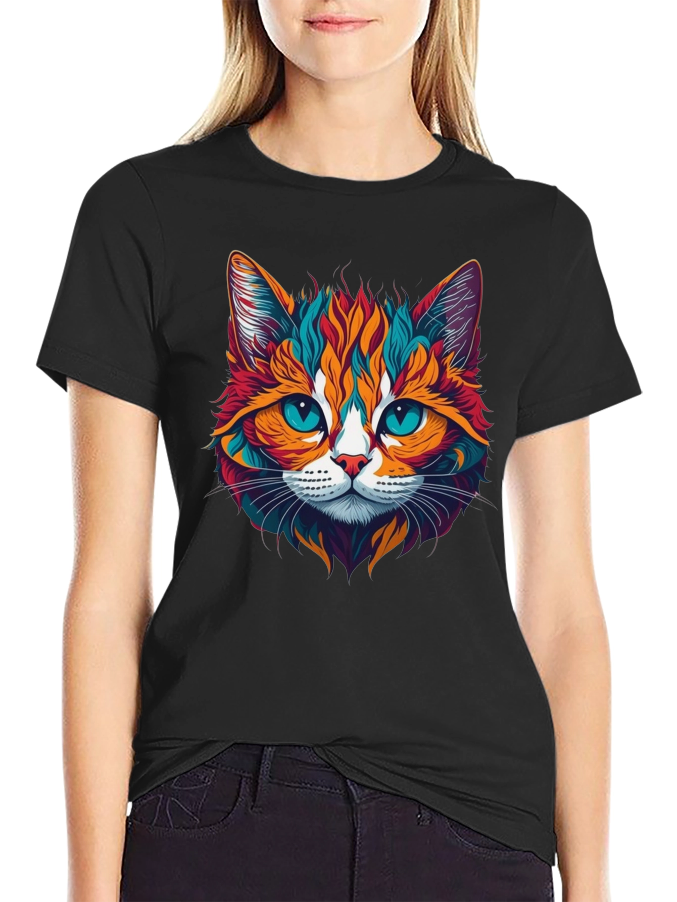 Vibrant Cat Graphic Tee - Stylish Unisex Design