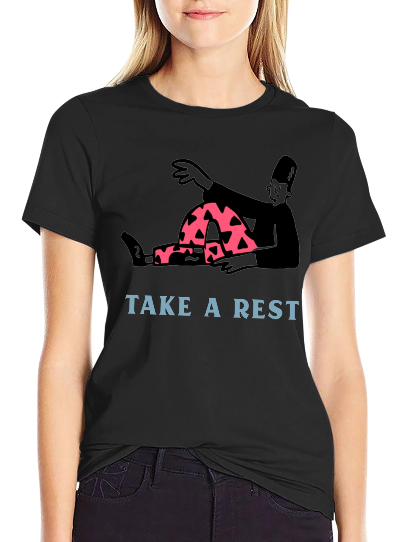 Relaxed Cartoon Graphic Tee - Take a Rest