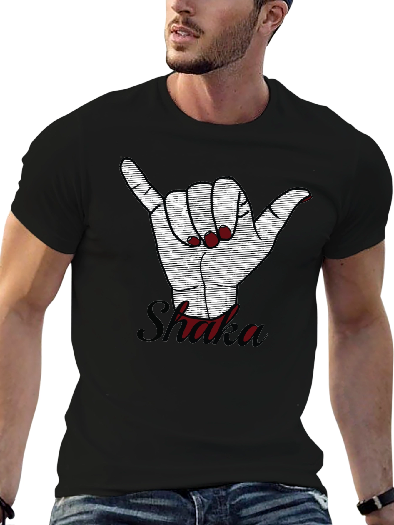Shaka Hand Sign Graphic Tee - Casual Style